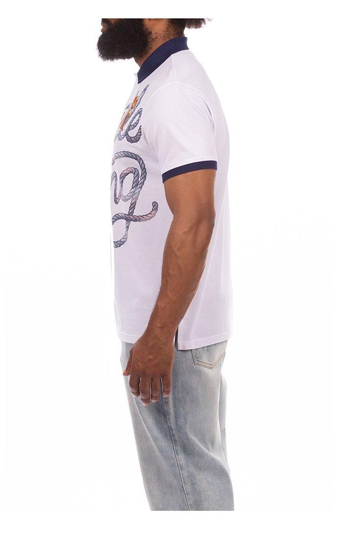 Hustle Gang Men's Rope Burn Short Sleeve Polo - White/Blue - WHITE/BLUE