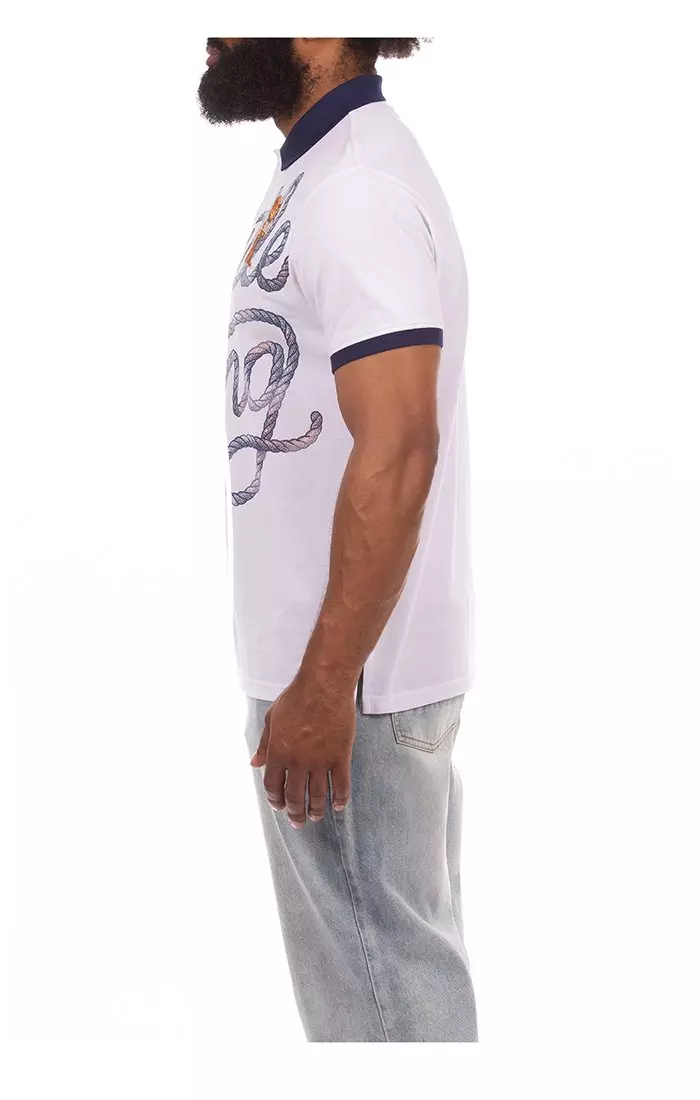 Hustle Gang Men's Rope Burn Short Sleeve Polo - White/Blue - WHITE/BLUE
