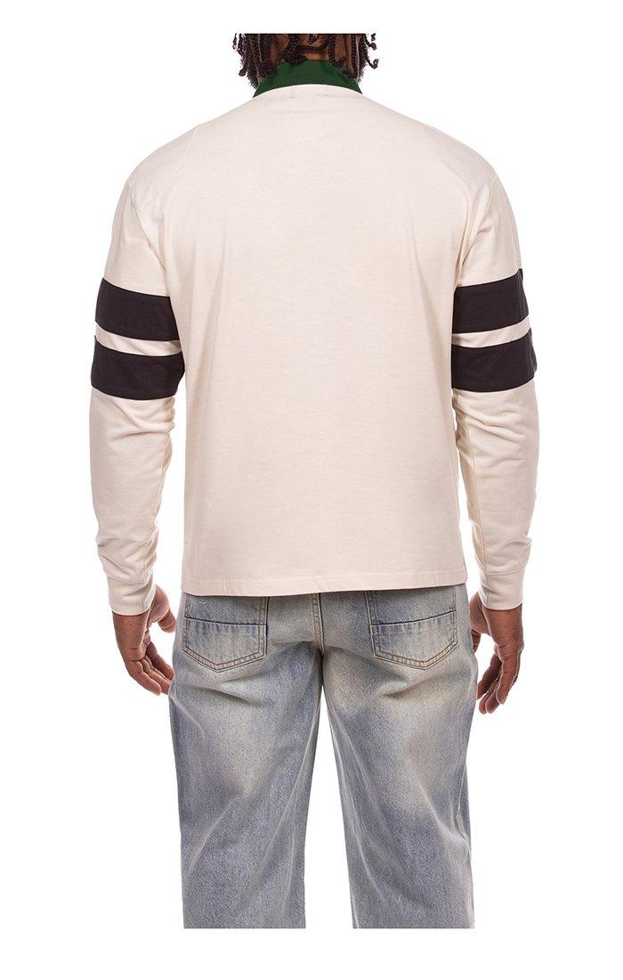 Hustle Gang Men's Regiment Rugby Long Sleeve Polo - Cream - CREAM