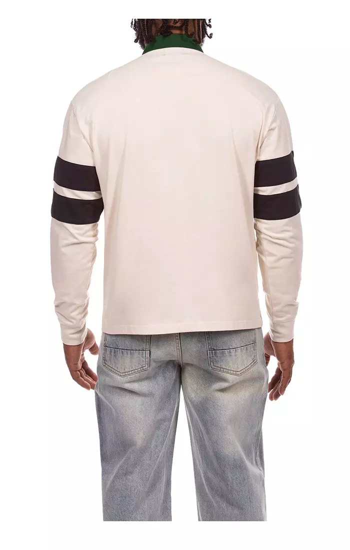 Hustle Gang Men's Regiment Rugby Long Sleeve Polo - Cream - CREAM