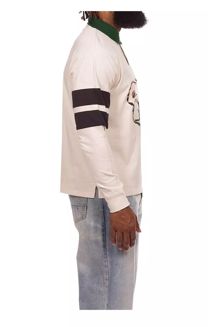 Hustle Gang Men's Regiment Rugby Long Sleeve Polo - Cream - CREAM