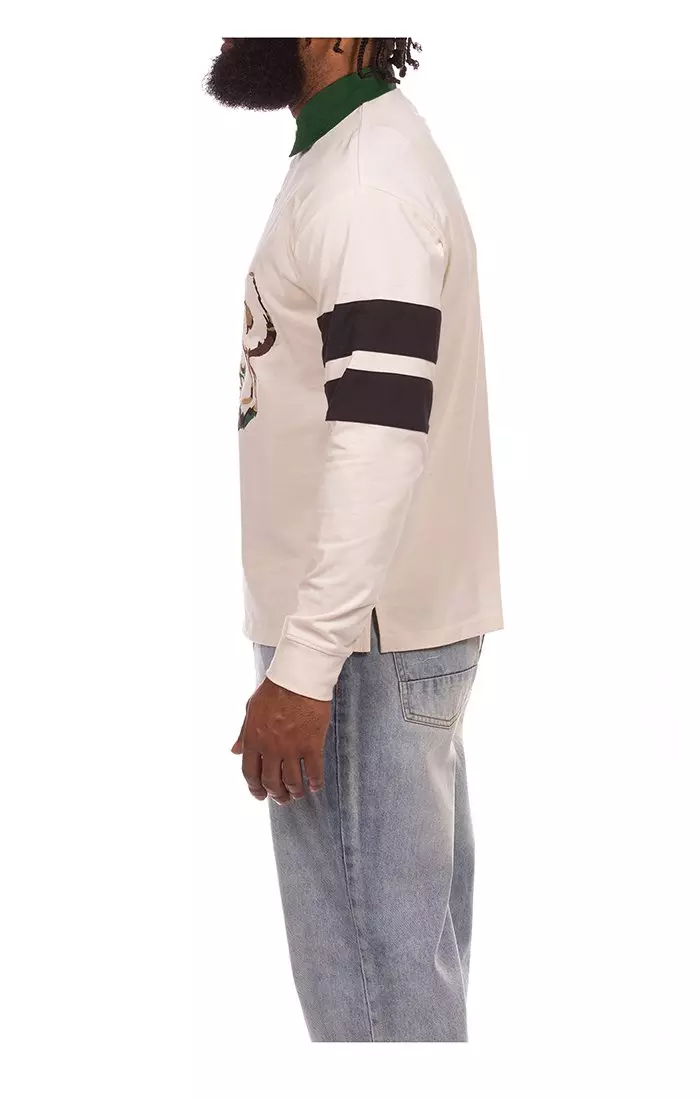 Hustle Gang Men's Regiment Rugby Long Sleeve Polo - Cream - CREAM