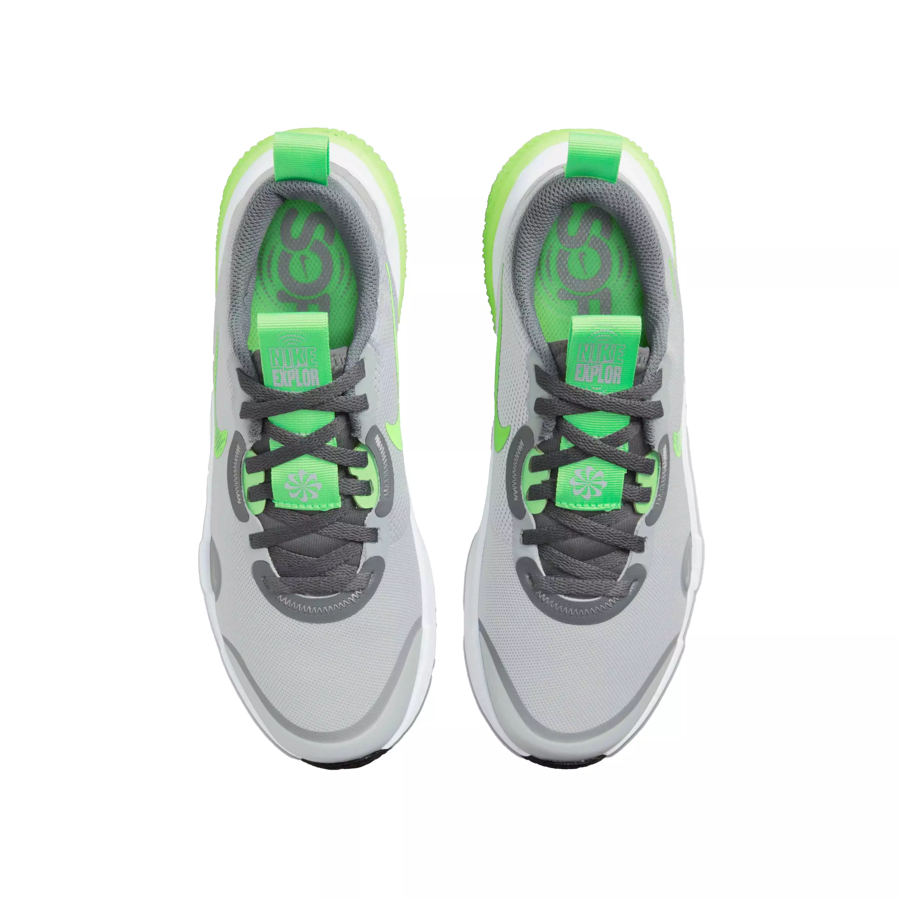 Nike Explor Next Nature "Light Smoke Grey/Green Strike" Grade School Boys' Running Shoe - GREY