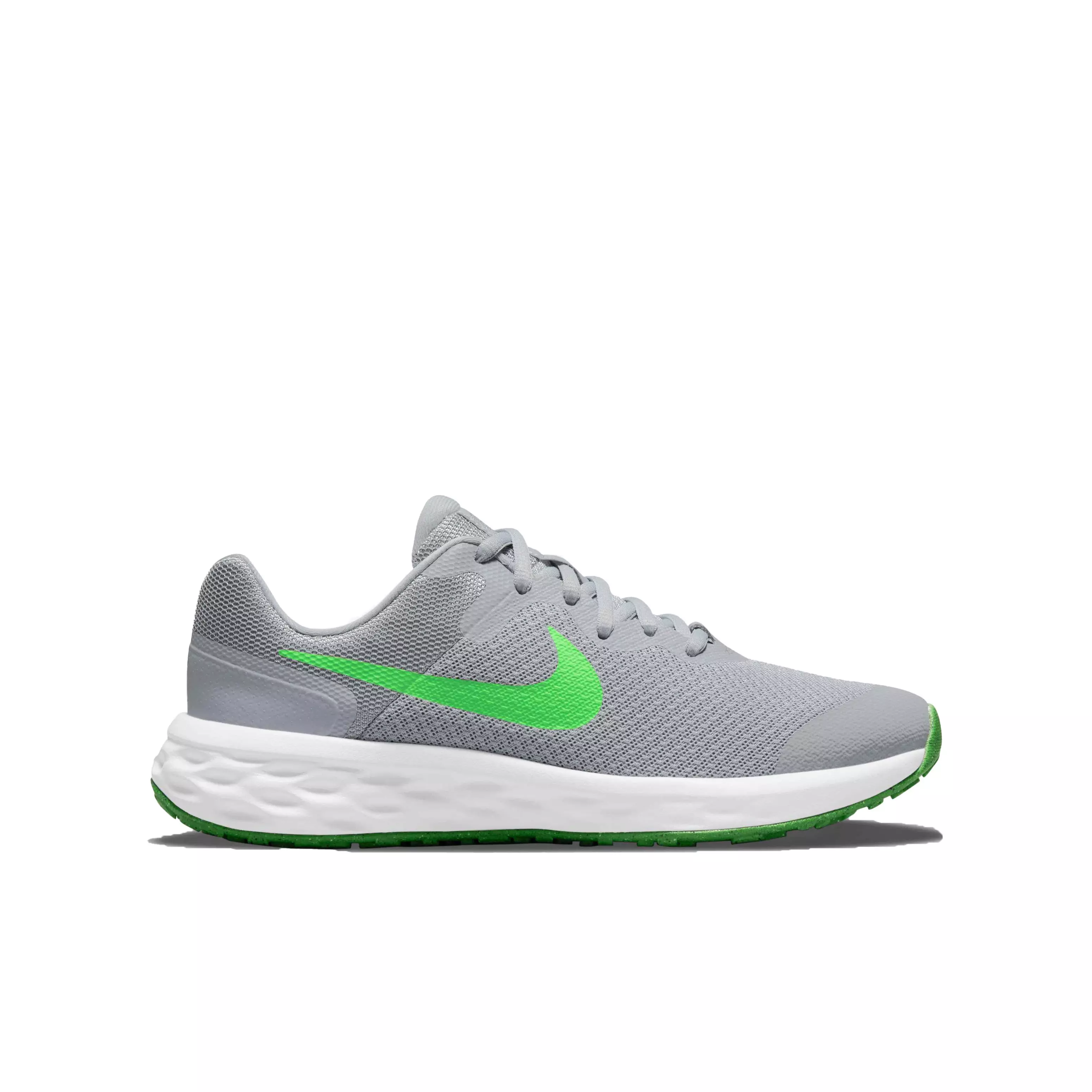 Nike Revolution 6 GS "Light Smoke Grey/Green Strike/Dark Smoke Grey" Grade School Boys' Running Shoe - GREY