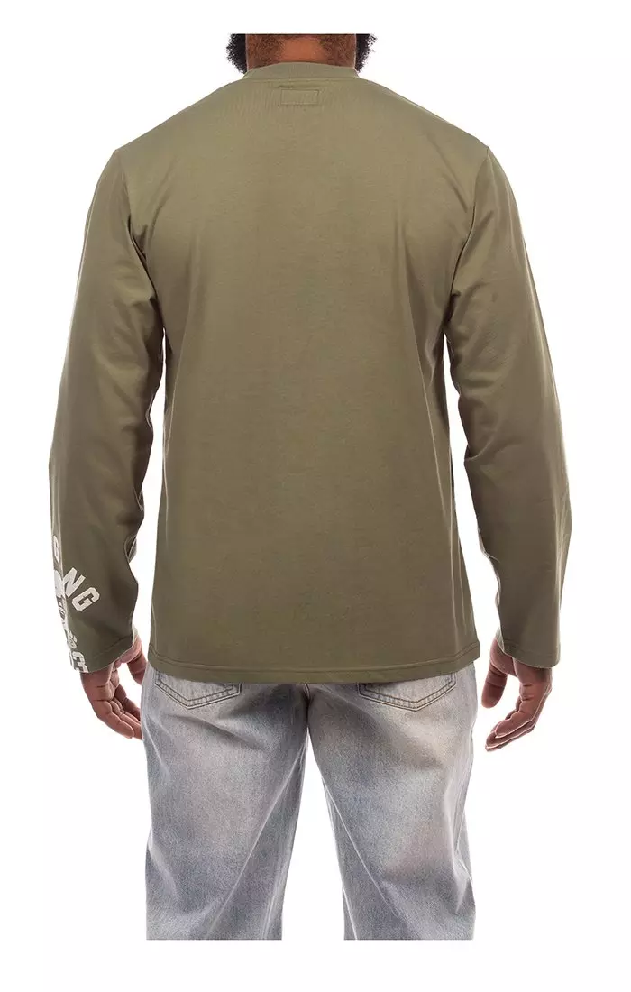 Hustle Gang Men's Rupert Knit Long Sleeve T-Shirt - Olive - OLIVE