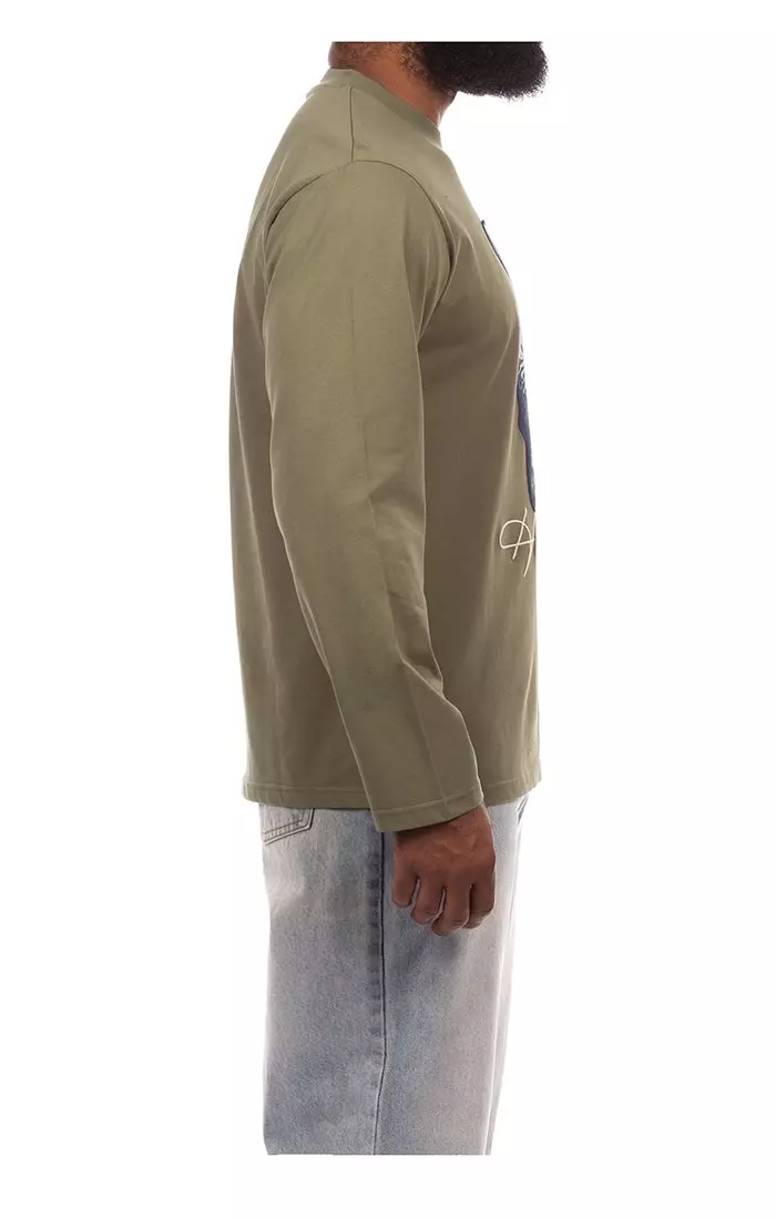 Hustle Gang Men's Rupert Knit Long Sleeve T-Shirt - Olive - OLIVE