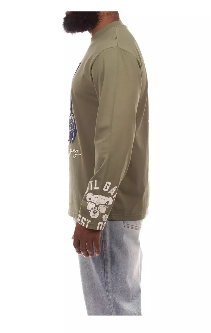 Hustle Gang Men's Rupert Knit Long Sleeve T-Shirt - Olive - OLIVE