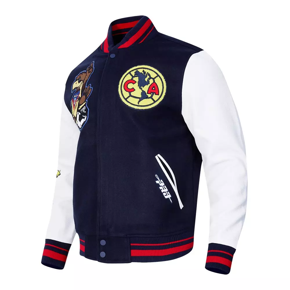 Pro Standard Men's Liga MX Club America Stadium Rib Wool Varsity Jacket -Navy/Red - NAVY/RED