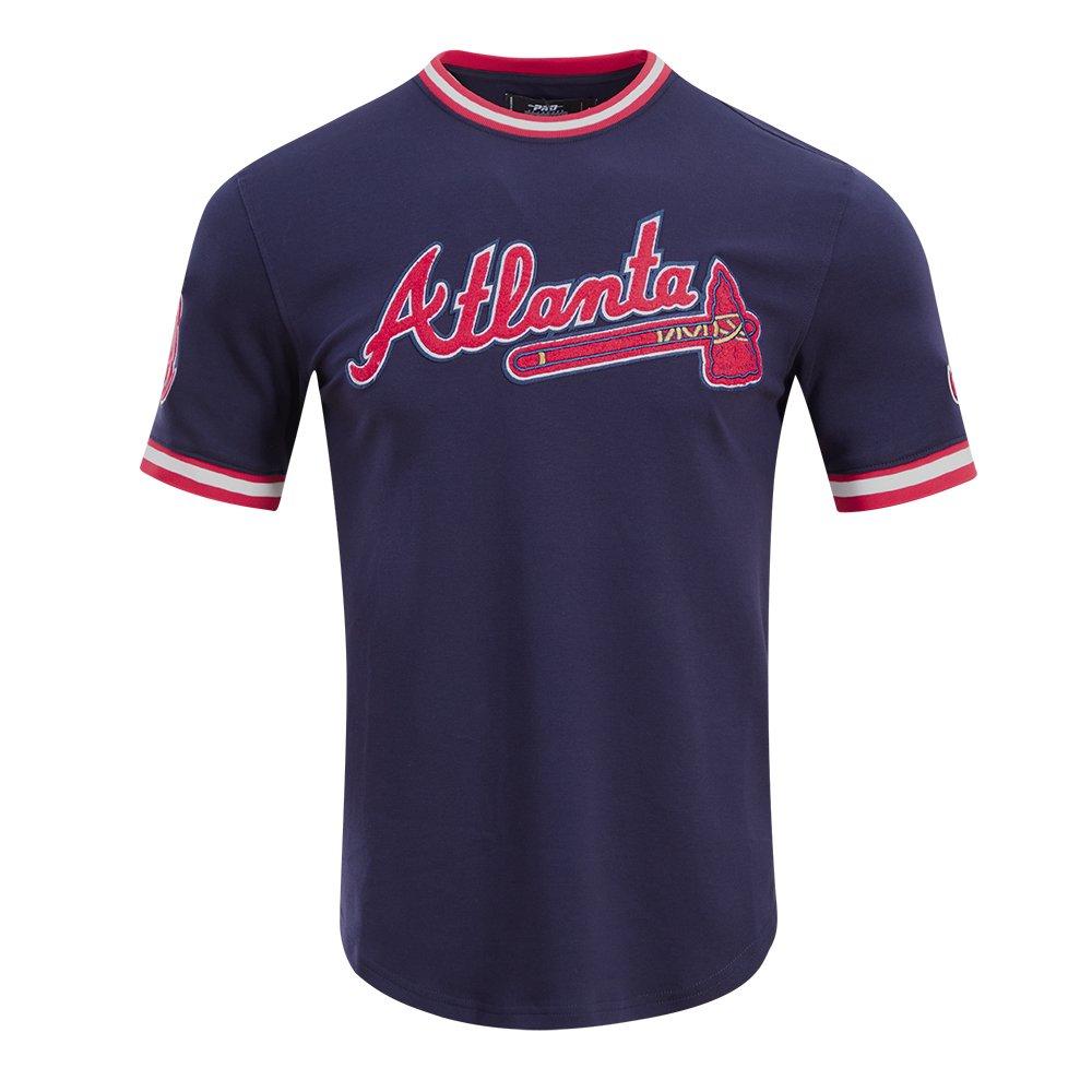 Pro Standard Men's MLB Atlanta Braves Classic Chenille Striped Sleeve Top - NAVY Thumbnail View 1