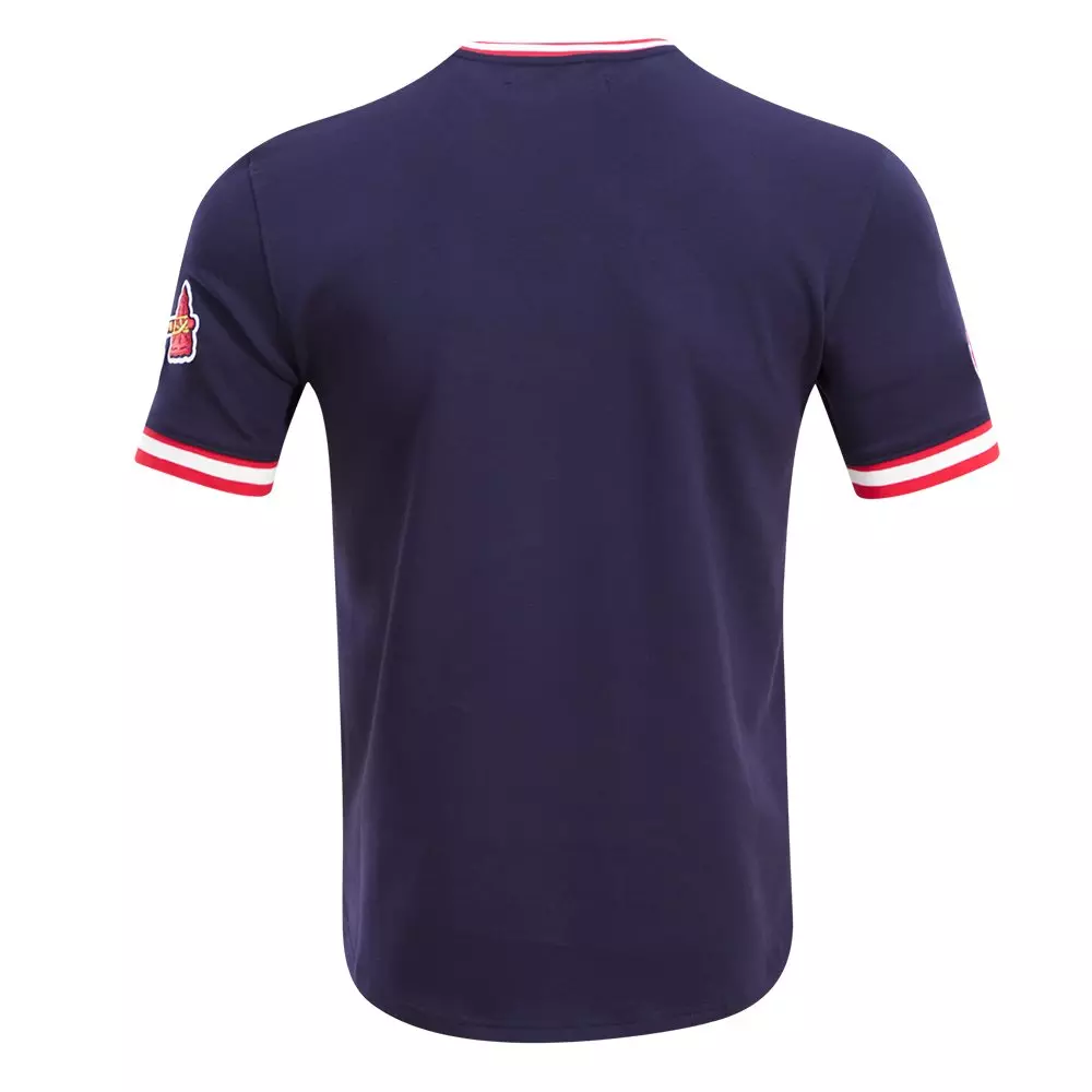 Pro Standard Men's MLB Atlanta Braves Classic Chenille Striped Sleeve Top - NAVY