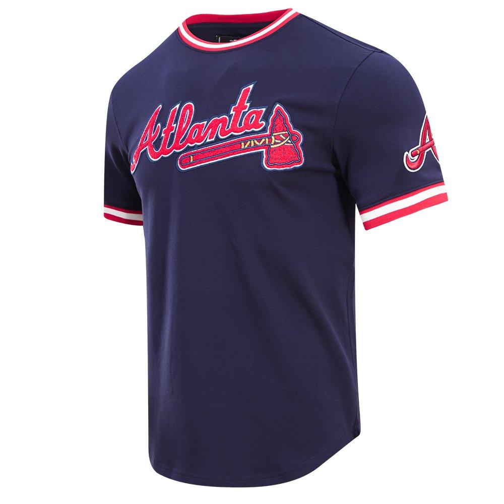 Pro Standard Men's MLB Atlanta Braves Classic Chenille Striped Sleeve Top - NAVY Thumbnail View 3