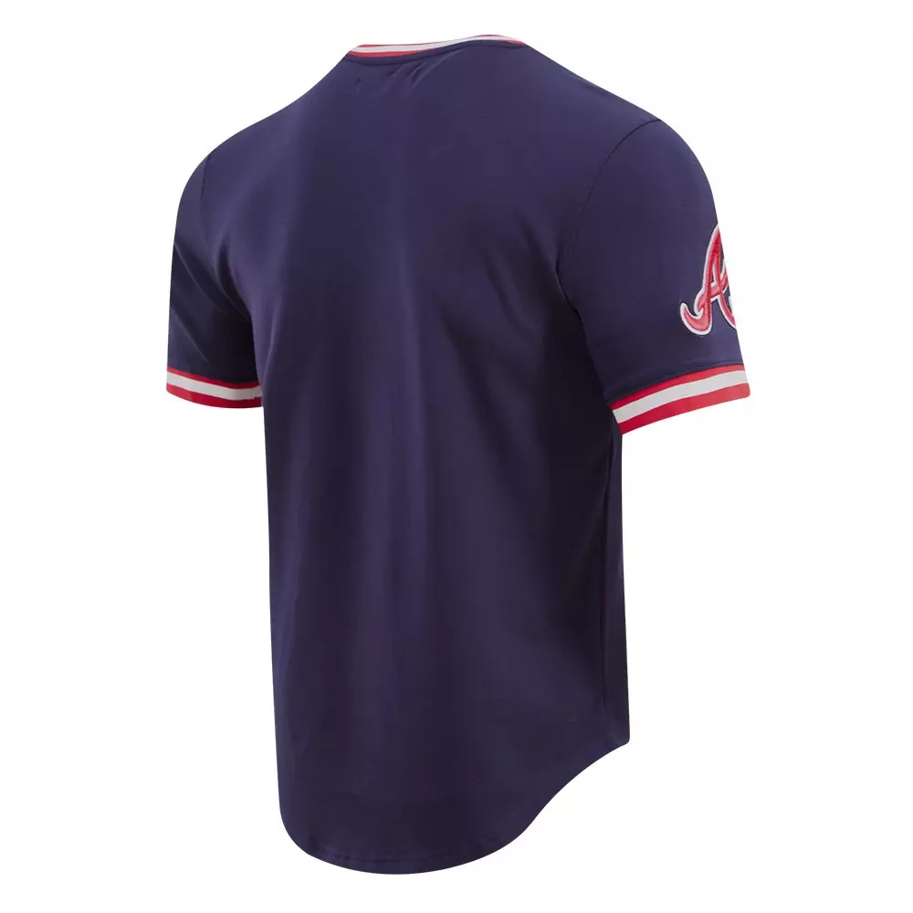 Pro Standard Men's MLB Atlanta Braves Classic Chenille Striped Sleeve Top - NAVY