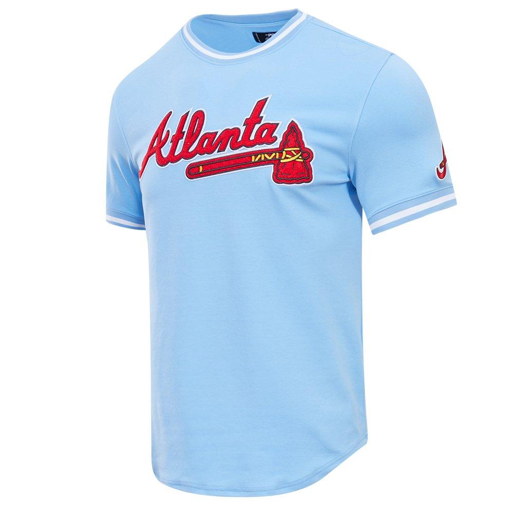 Pro Standard Men's MLB Atlanta Braves Classic Chenille Striped Sleeve Top - BLUE Thumbnail View 3