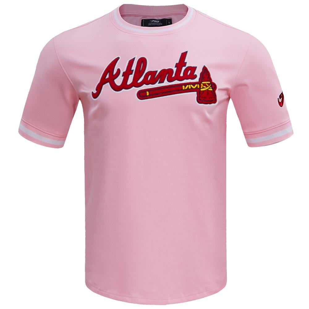 Pro Standard Men's MLB Atlanta Braves Classic Chenille Striped Sleeve Top - PINK Thumbnail View 1