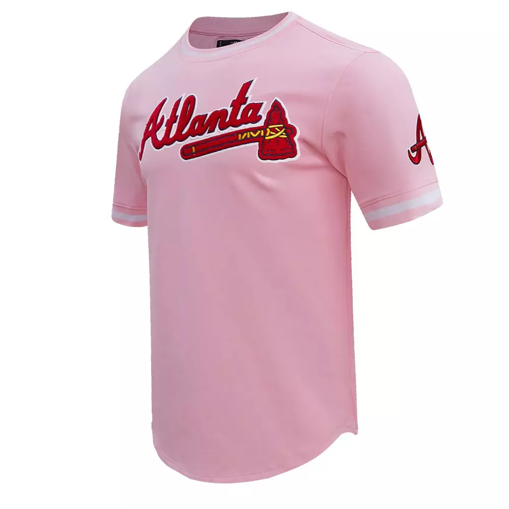 Pro Standard Men's MLB Atlanta Braves Classic Chenille Striped Sleeve Top - PINK