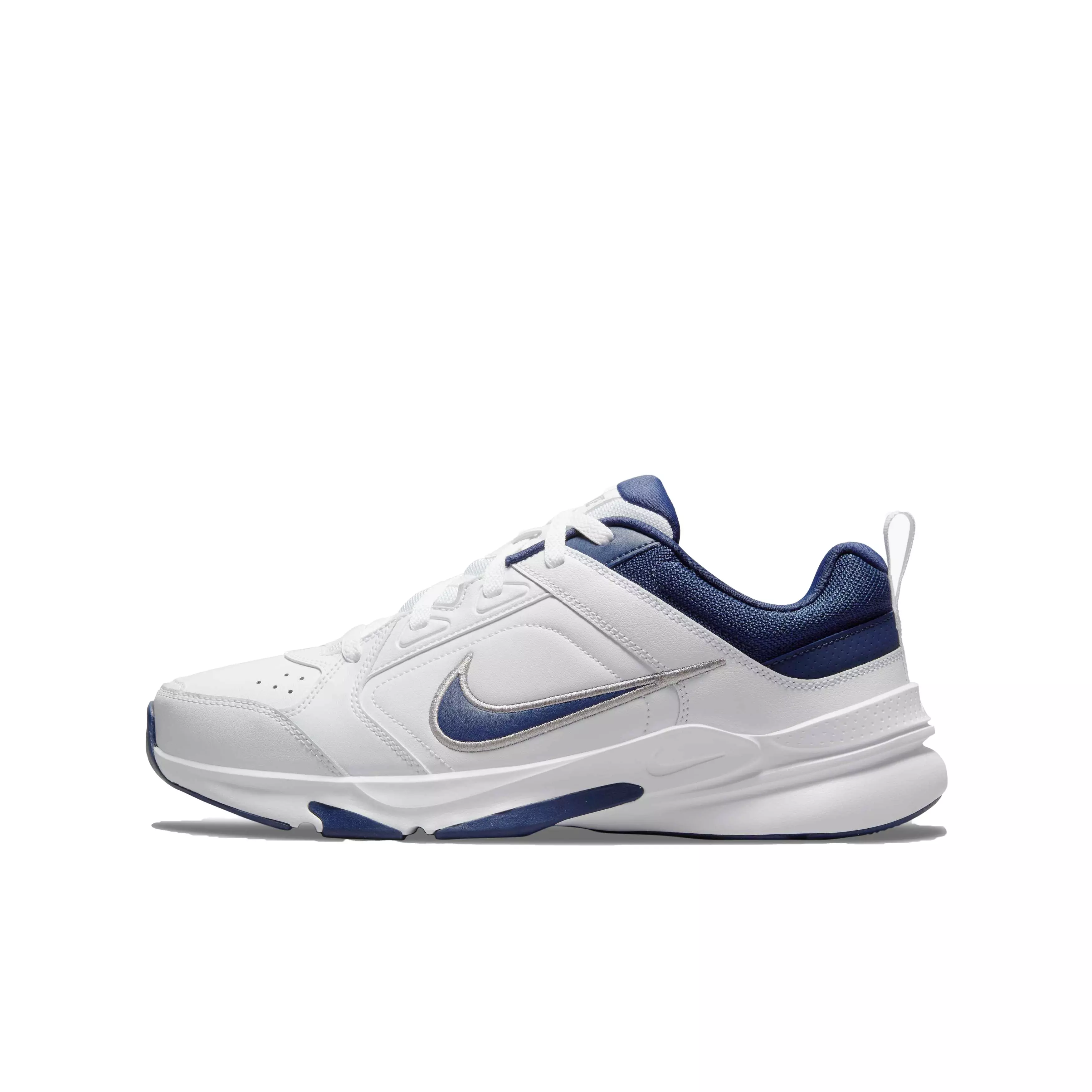 Nike Defy All Day "White/Midnight Navy/Metallic Silver" Grade School Boys' Wide Training Shoe - WHITE