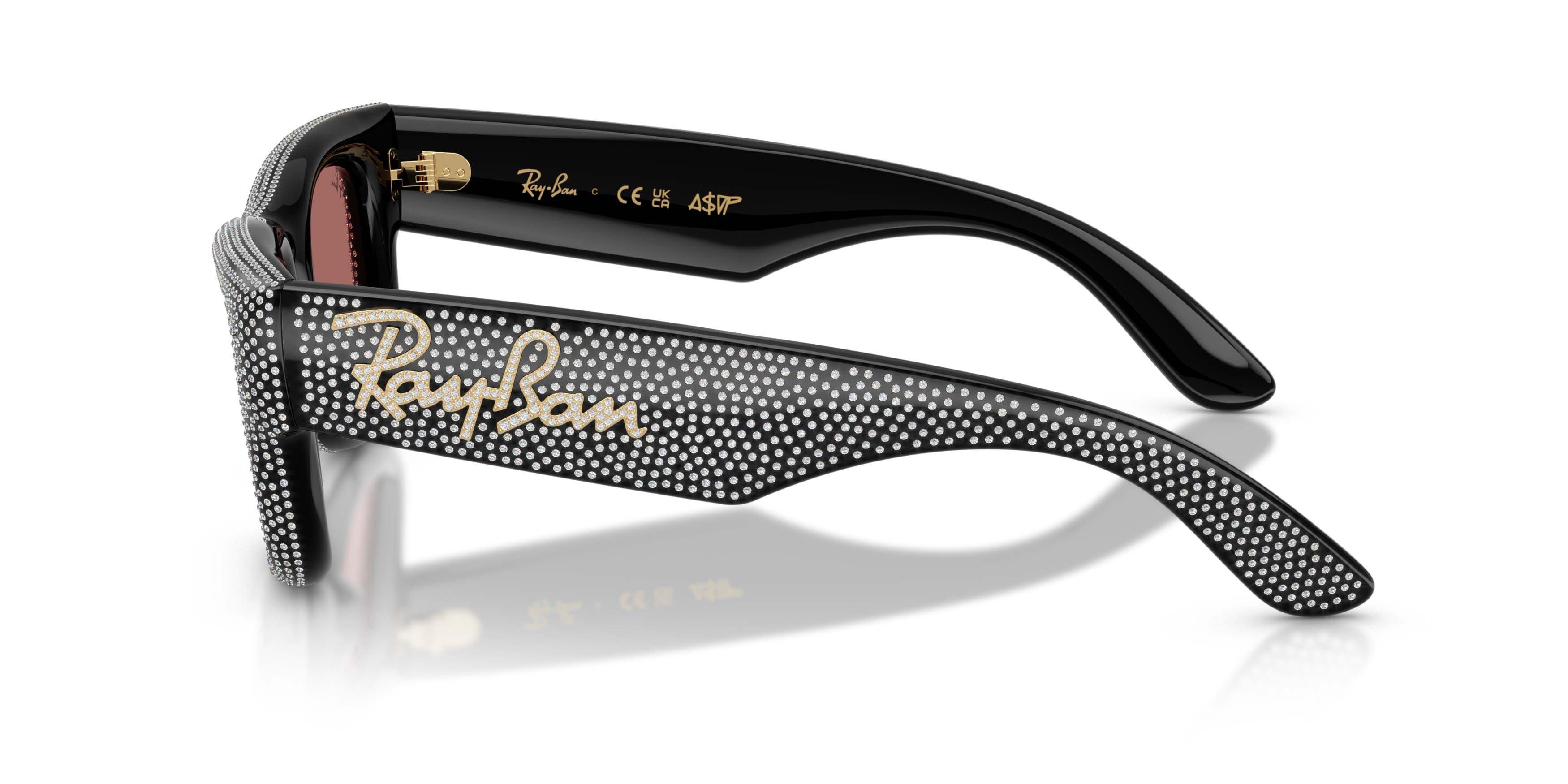 Ray-Ban Wayfarer Puffer Crystal Pav&egrave; Edition Dark Violet Sunglasses &ndash; Polished Black - BLACK/VIOLET Thumbnail View 6