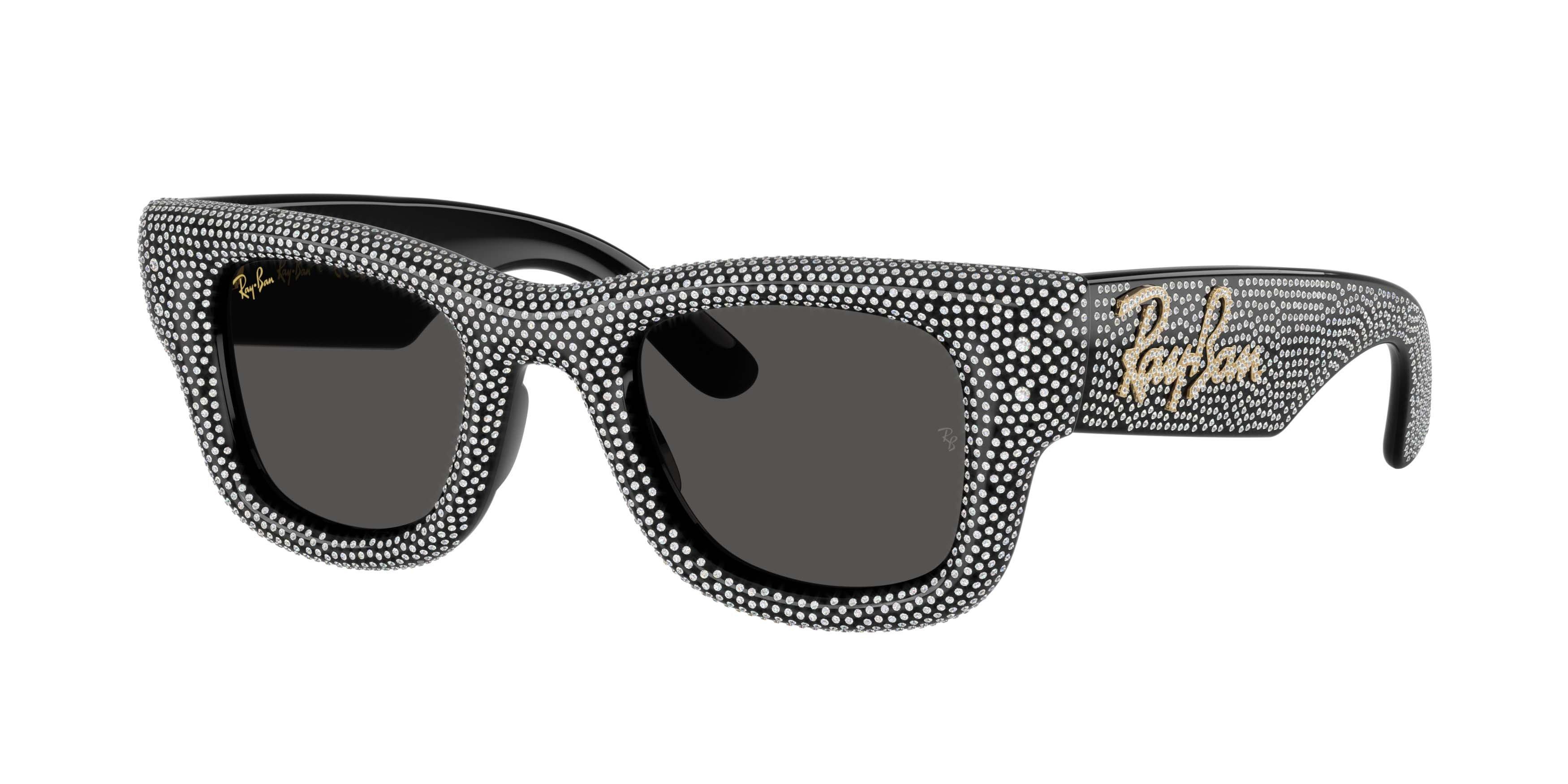 Ray-Ban Wayfarer Puffer Crystal Pav&egrave; Edition Ultra Black Sunglasses &ndash; Polished Black & Strass Pave - BLACK Thumbnail View 1