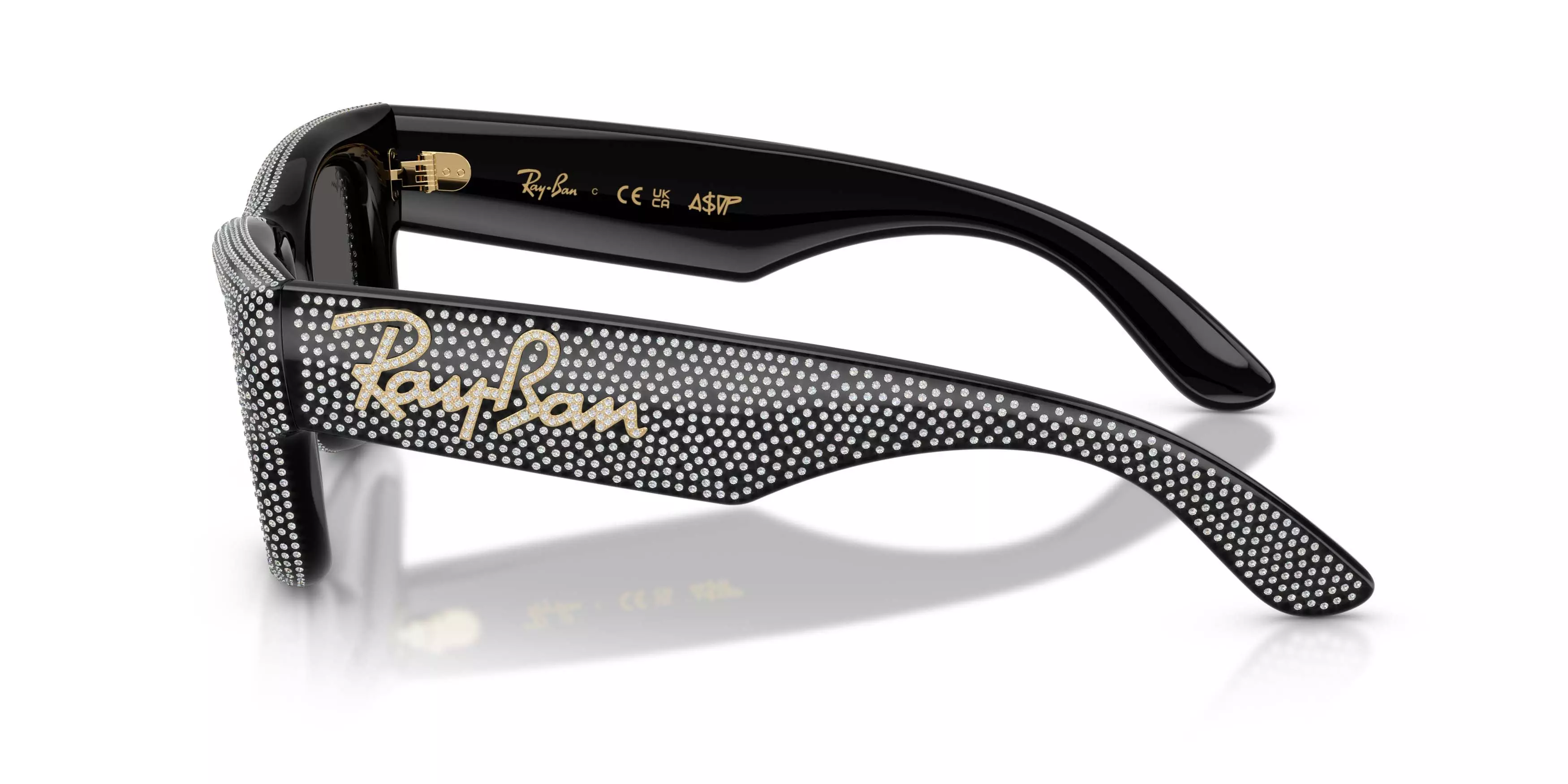 Ray-Ban Wayfarer Puffer Crystal Pav&egrave; Edition Ultra Black Sunglasses &ndash; Polished Black & Strass Pave - BLACK