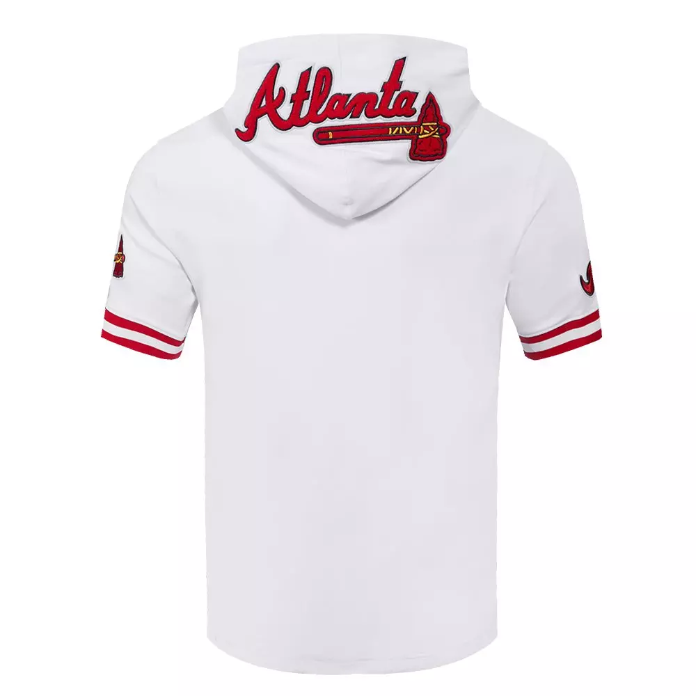 Pro Standard Men's MLB Atlanta Braves Classic Chenille Short Sleeve Pullover Hoodie - WHITE/RED