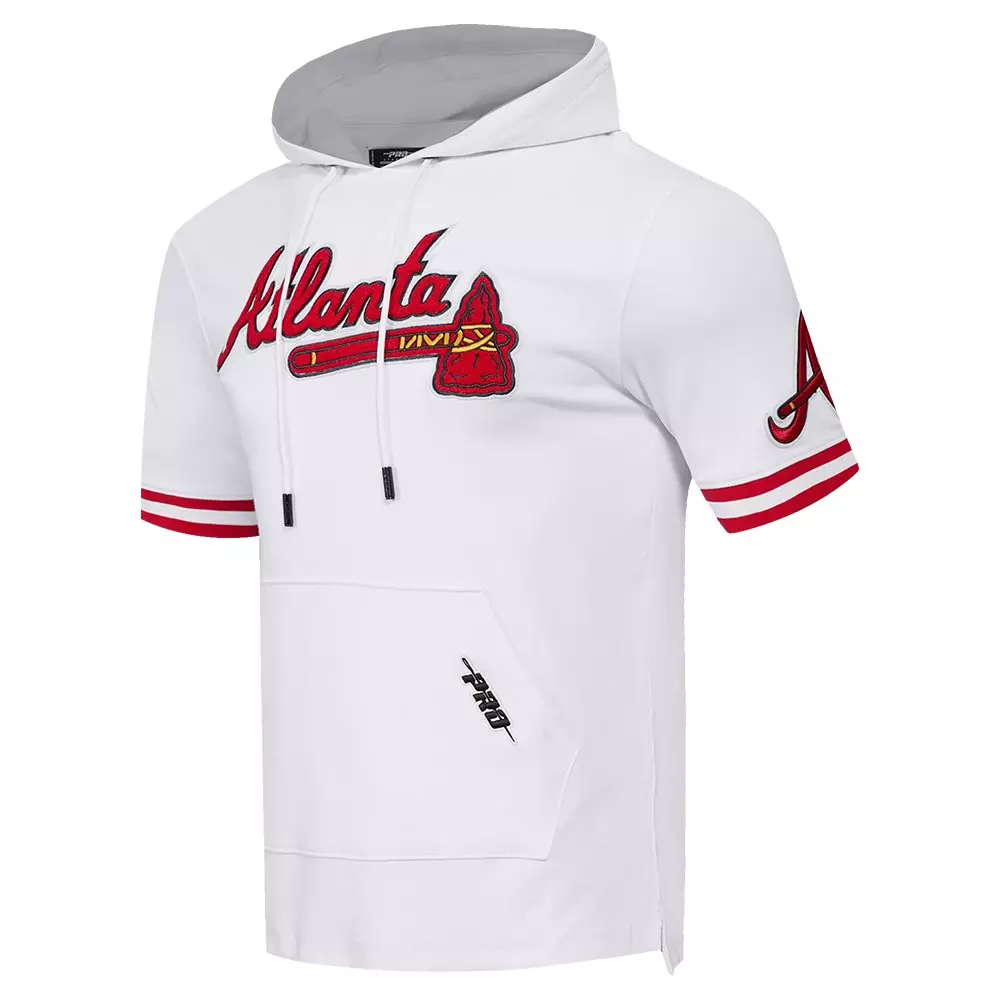 Pro Standard Men's MLB Atlanta Braves Classic Chenille Short Sleeve Pullover Hoodie - WHITE/RED