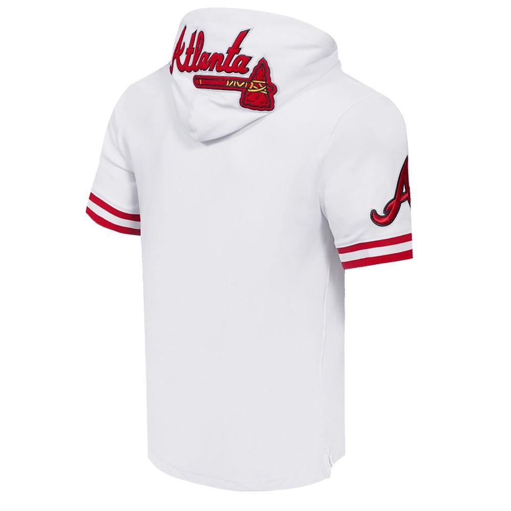 Pro Standard Men's MLB Atlanta Braves Classic Chenille Short Sleeve Pullover Hoodie - WHITE/RED Thumbnail View 4