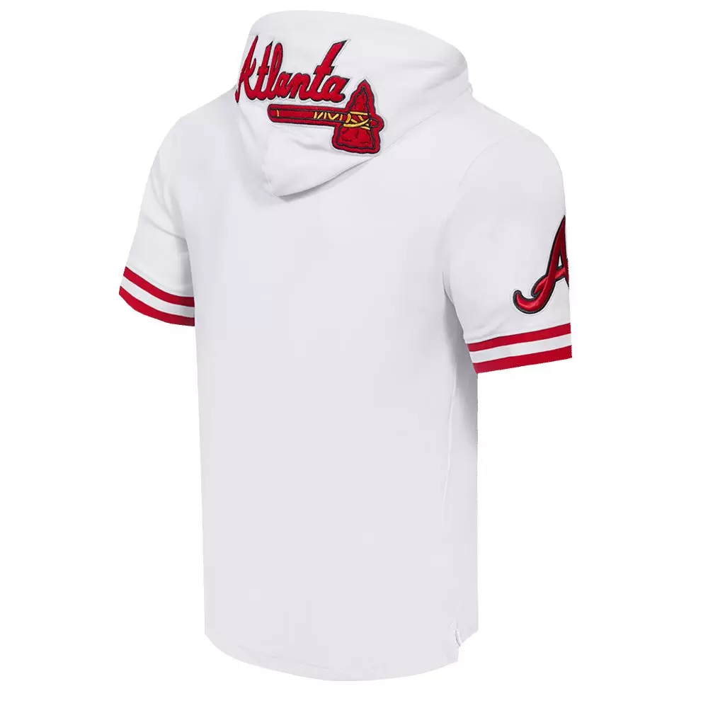 Pro Standard Men's MLB Atlanta Braves Classic Chenille Short Sleeve Pullover Hoodie - WHITE/RED