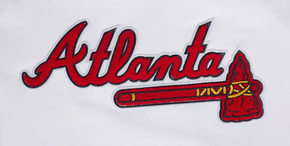 Pro Standard Men's MLB Atlanta Braves Classic Chenille Short Sleeve Pullover Hoodie - WHITE/RED