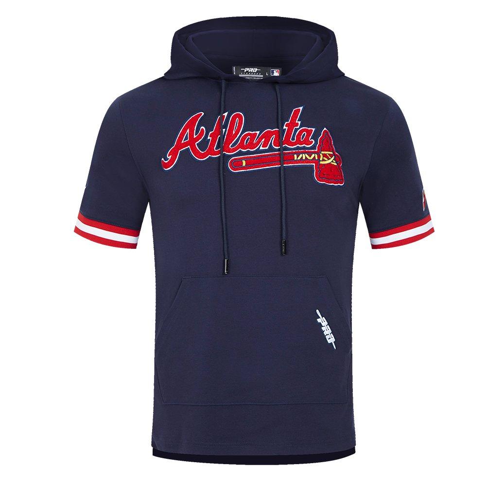 Pro Standard Men's MLB Atlanta Braves Classic Chenille Short Sleeve Pullover Hoodie - NAVY/RED Thumbnail View 1