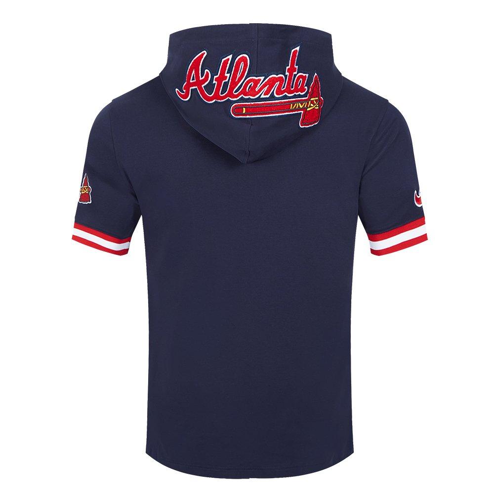 Pro Standard Men's MLB Atlanta Braves Classic Chenille Short Sleeve Pullover Hoodie - NAVY/RED Thumbnail View 2