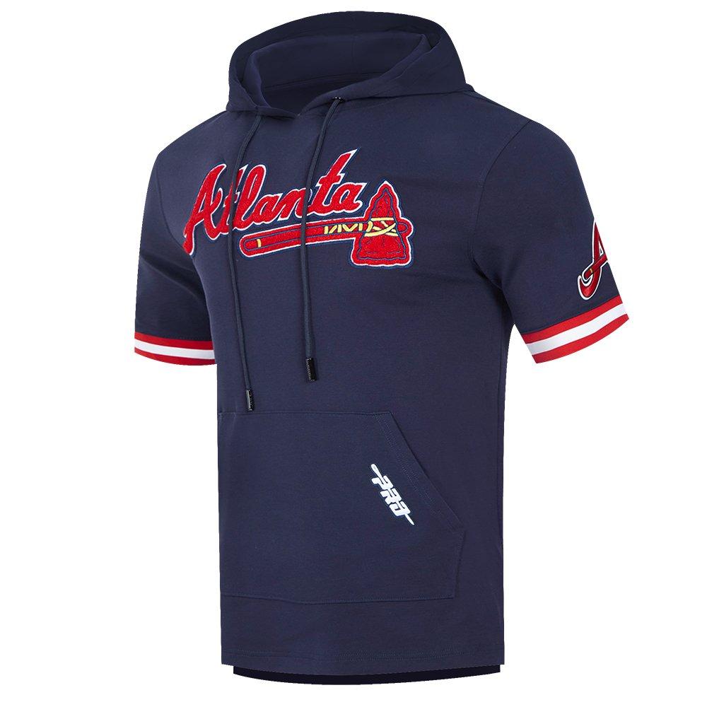Pro Standard Men's MLB Atlanta Braves Classic Chenille Short Sleeve Pullover Hoodie - NAVY/RED Thumbnail View 3