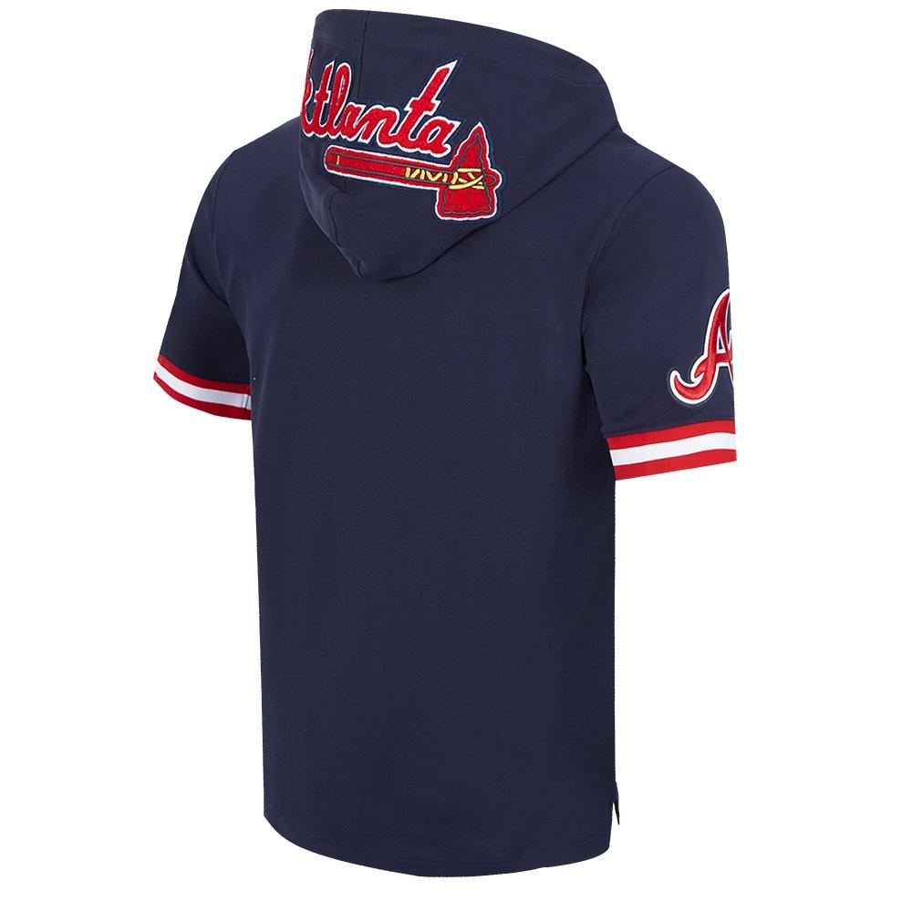 Pro Standard Men's MLB Atlanta Braves Classic Chenille Short Sleeve Pullover Hoodie - NAVY/RED Thumbnail View 4