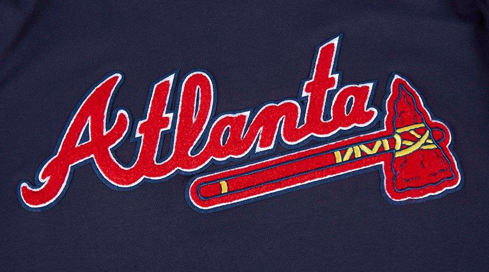 Pro Standard Men's MLB Atlanta Braves Classic Chenille Short Sleeve Pullover Hoodie - NAVY/RED Thumbnail View 5