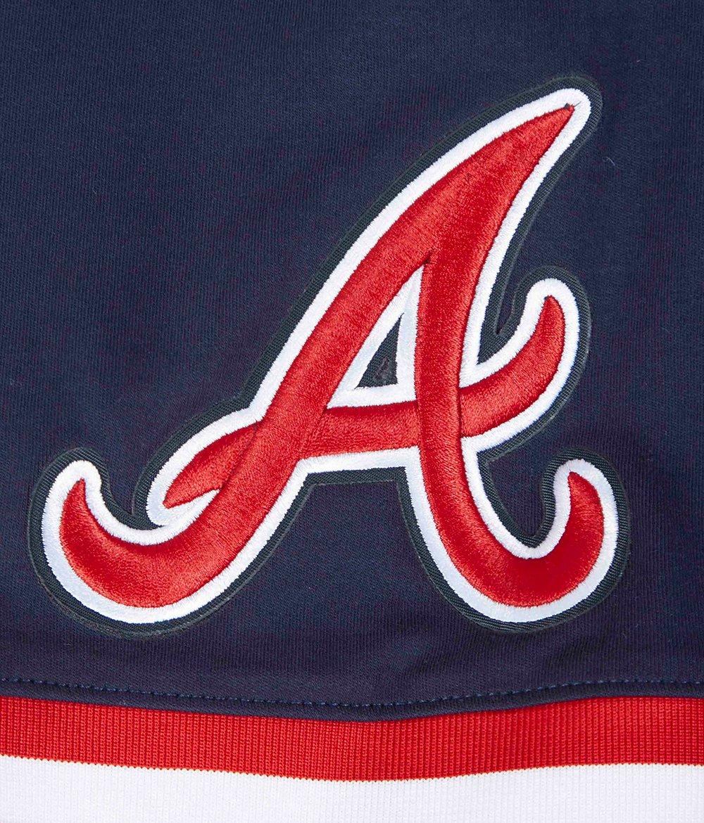 Pro Standard Men's MLB Atlanta Braves Classic Chenille Short Sleeve Pullover Hoodie - NAVY/RED Thumbnail View 6