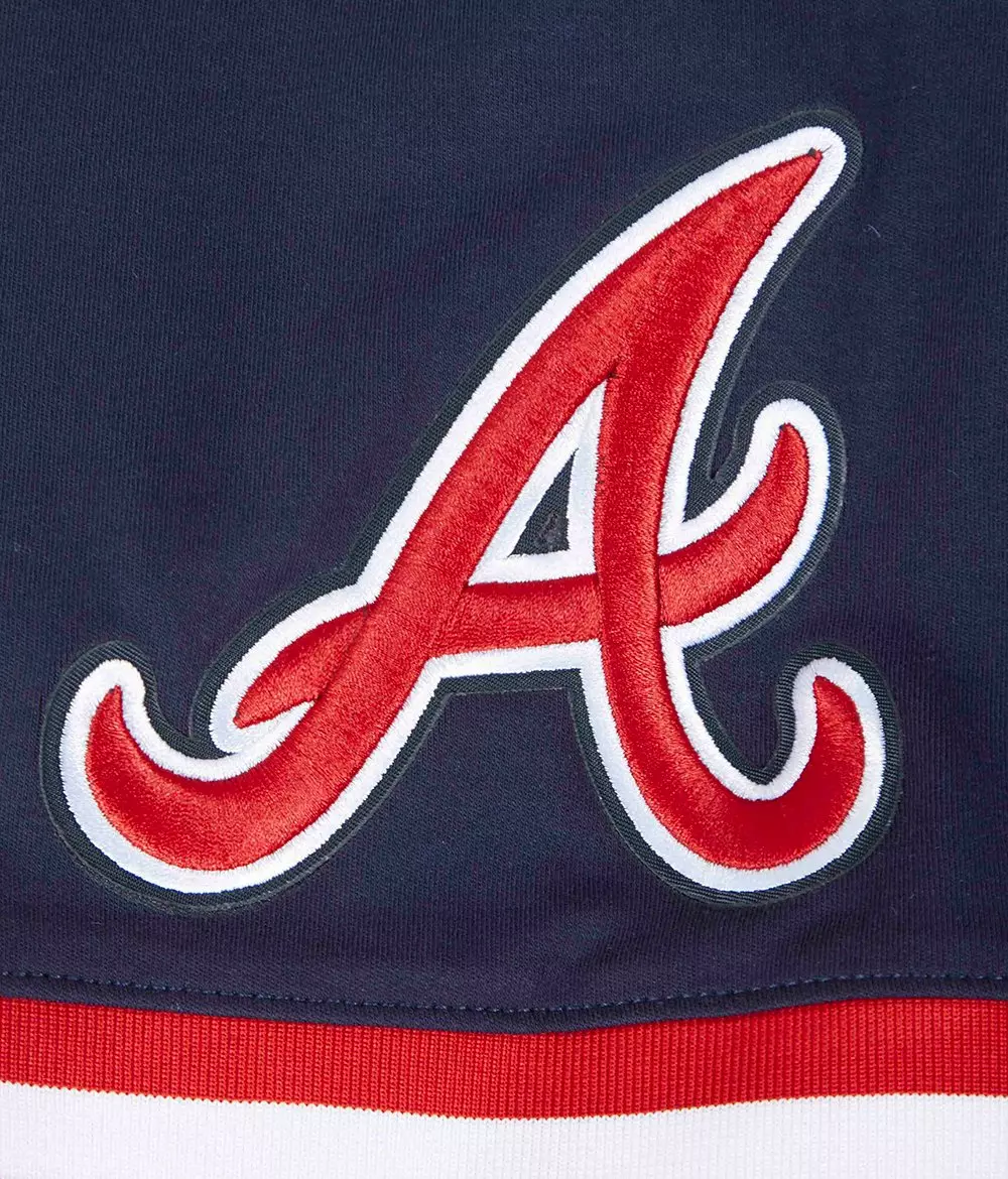 Pro Standard Men's MLB Atlanta Braves Classic Chenille Short Sleeve Pullover Hoodie - NAVY/RED