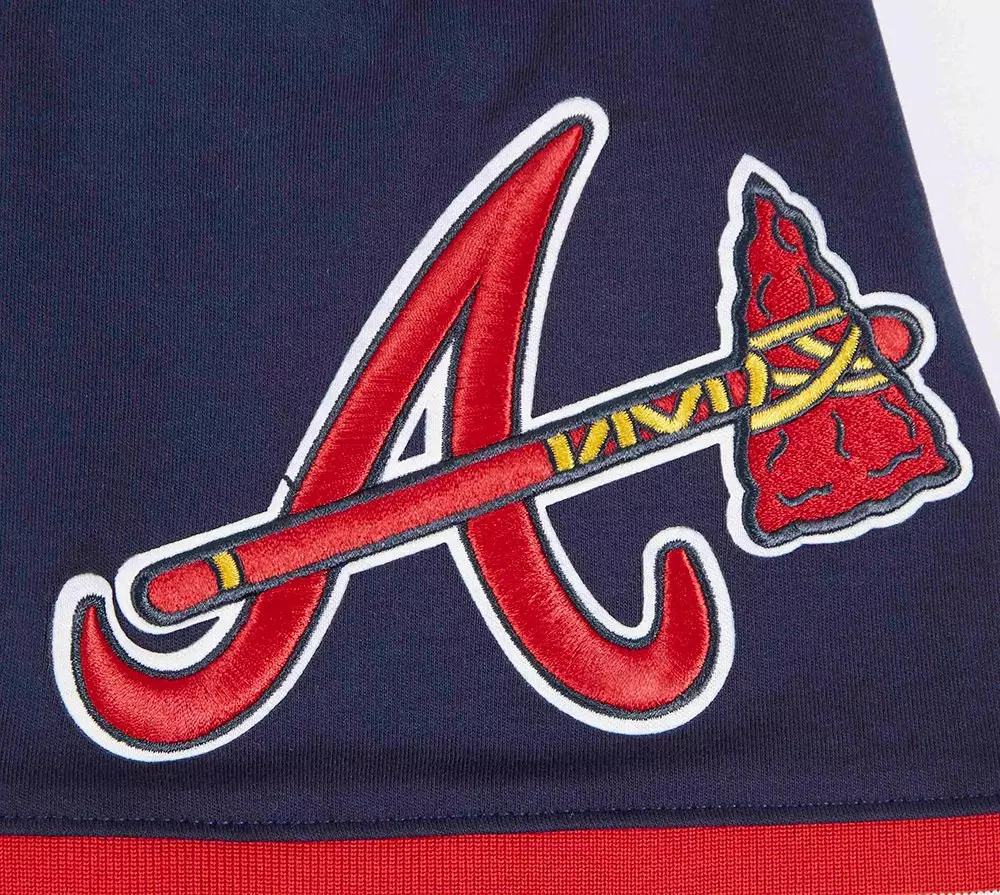 Pro Standard Men's MLB Atlanta Braves Classic Chenille Short Sleeve Pullover Hoodie - NAVY/RED