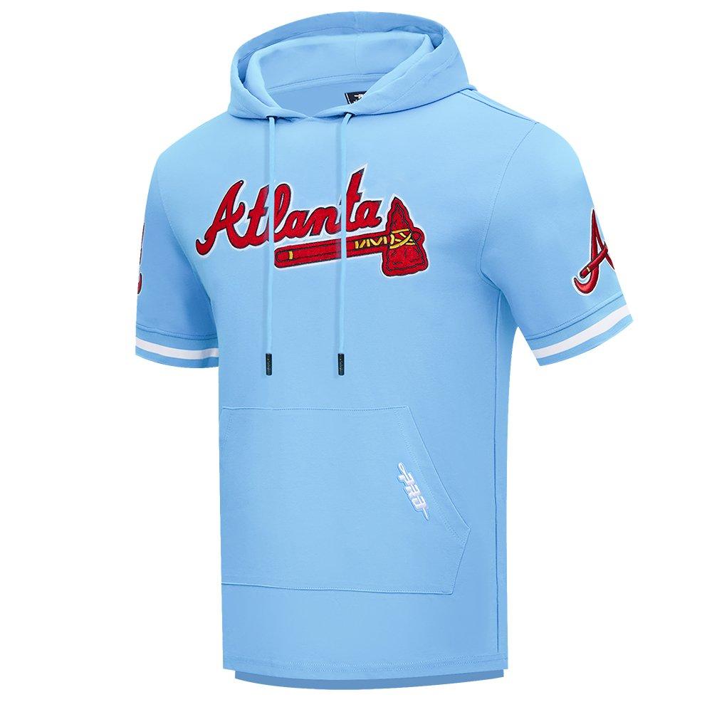 Pro Standard Men's MLB Atlanta Braves Classic Chenille Short Sleeve Pullover Hoodie - BLUE Thumbnail View 3