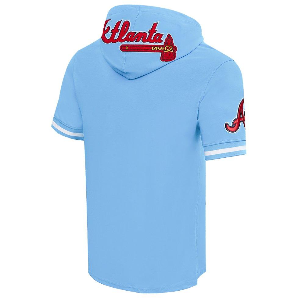 Pro Standard Men's MLB Atlanta Braves Classic Chenille Short Sleeve Pullover Hoodie - BLUE Thumbnail View 4
