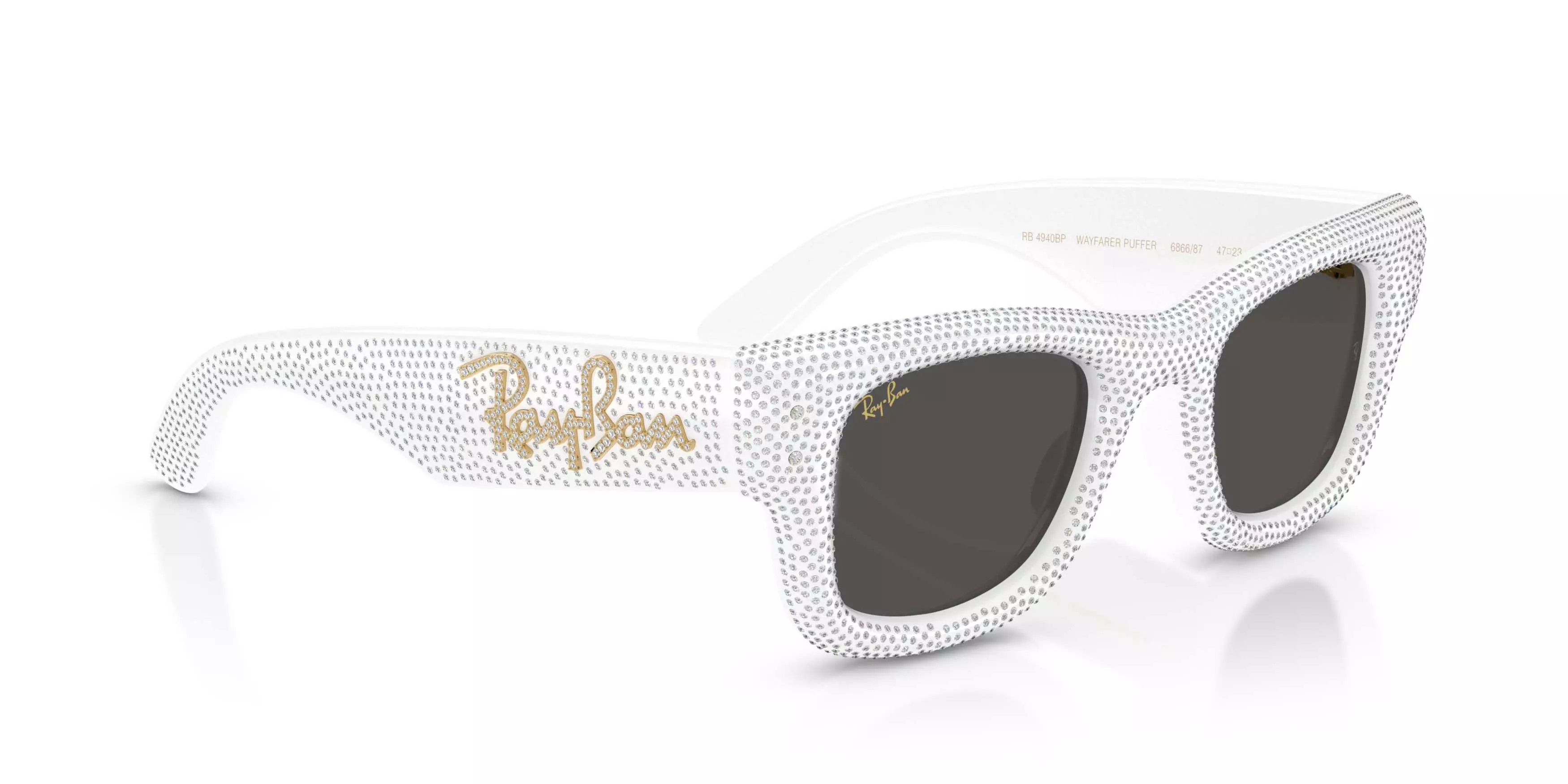 Ray-Ban Wayfarer Puffer Crystal Pav&egrave; Edition Ultra Black Sunglasses &ndash; Polished White & Strass Pave - WHITE/BLACK