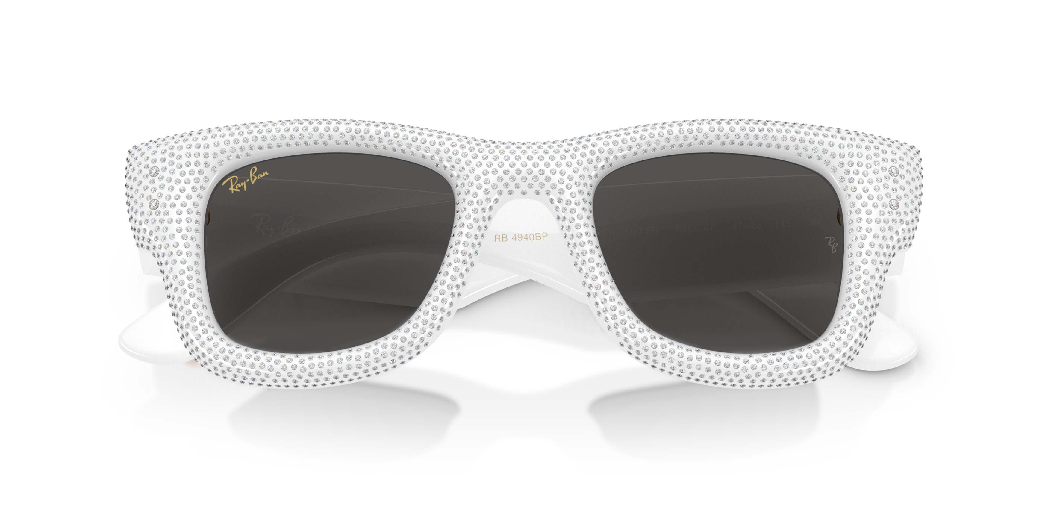 Ray-Ban Wayfarer Puffer Crystal Pav&egrave; Edition Ultra Black Sunglasses &ndash; Polished White & Strass Pave - WHITE/BLACK Thumbnail View 5