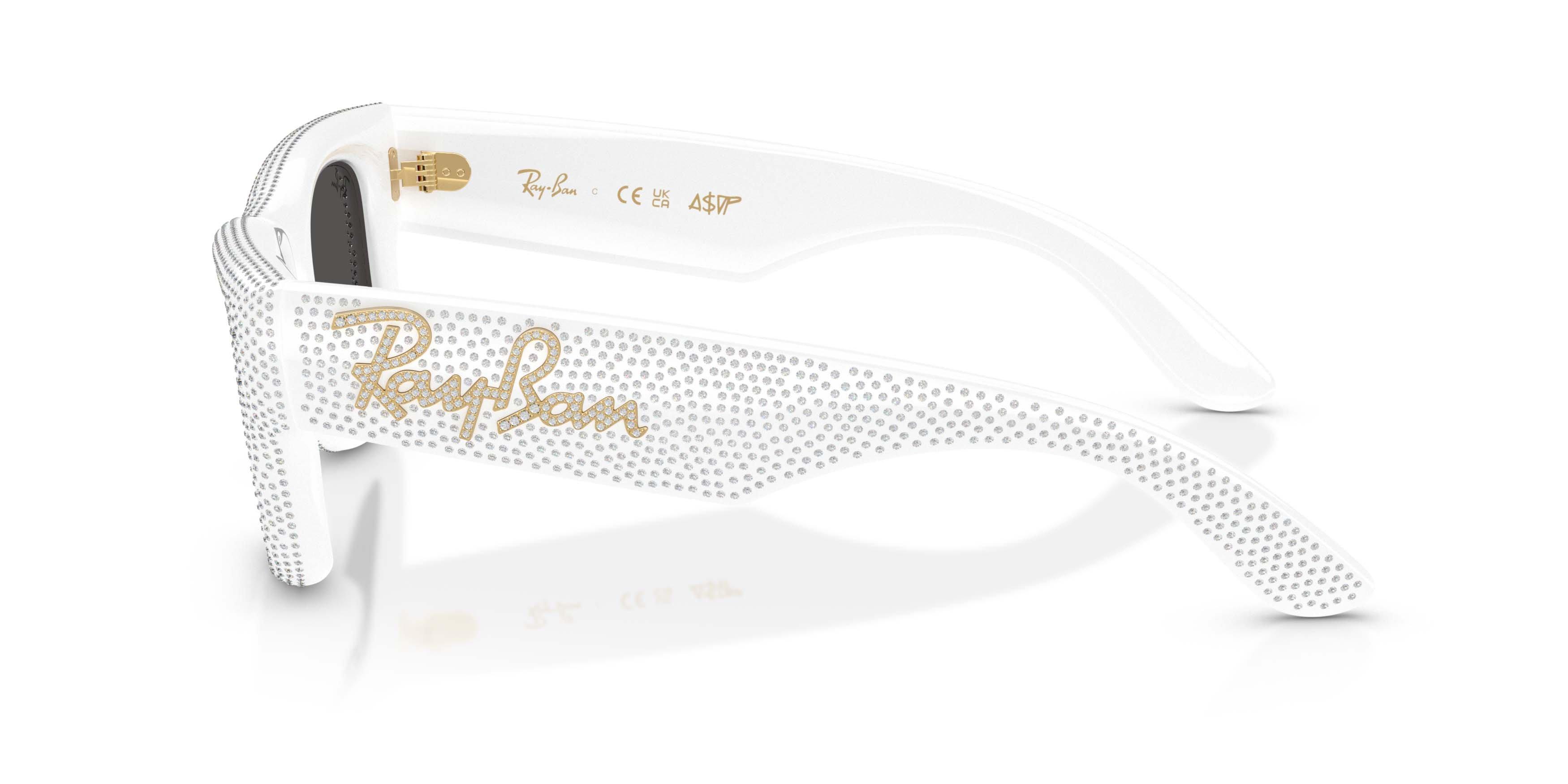 Ray-Ban Wayfarer Puffer Crystal Pav&egrave; Edition Ultra Black Sunglasses &ndash; Polished White & Strass Pave - WHITE/BLACK Thumbnail View 6