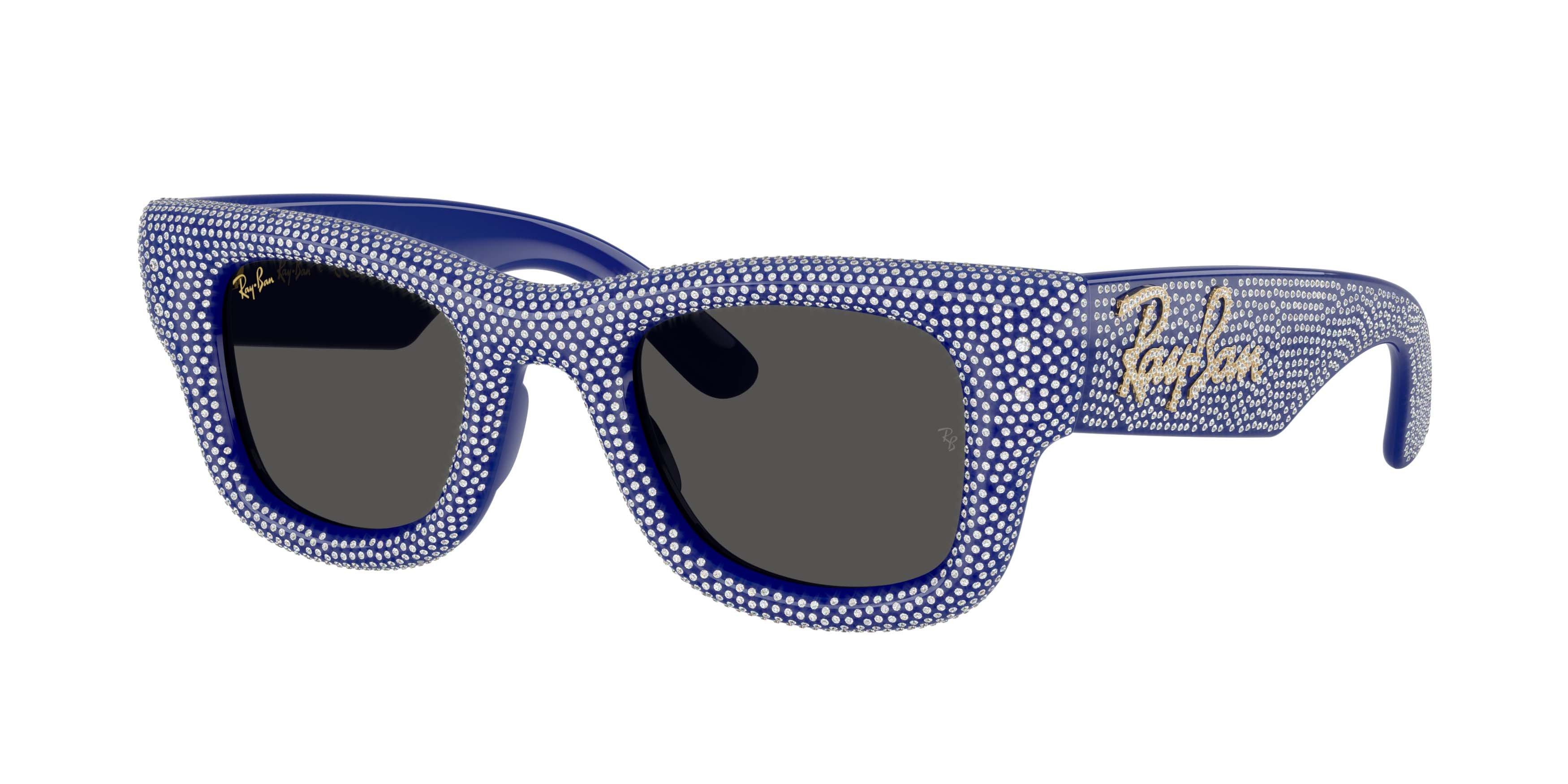 Ray-Ban Wayfarer Puffer Crystal Pav&egrave; Edition Ultra Black Sunglasses &ndash; Polished Blue & Strass Pave - BLUE/BLACK Thumbnail View 1