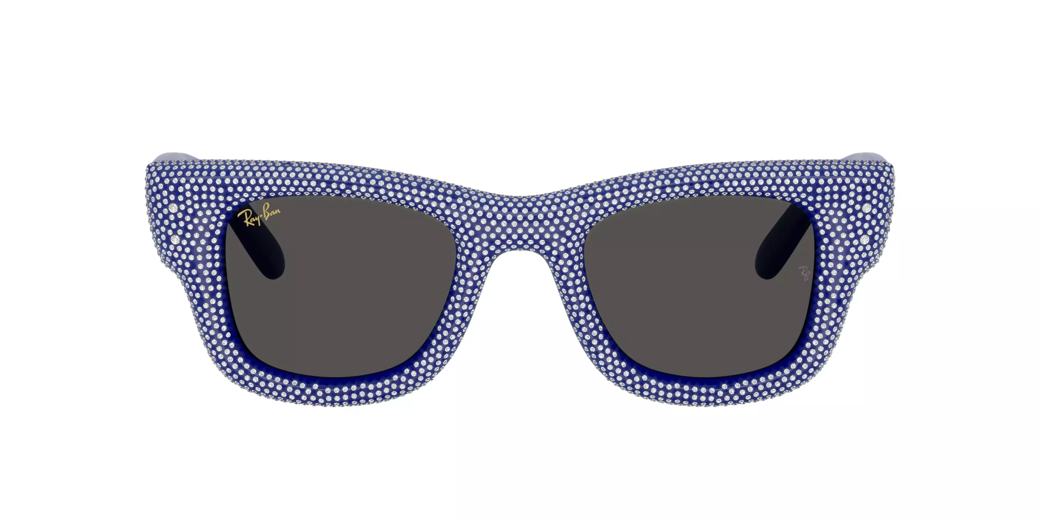 Ray-Ban Wayfarer Puffer Crystal Pav&egrave; Edition Ultra Black Sunglasses &ndash; Polished Blue & Strass Pave - BLUE/BLACK
