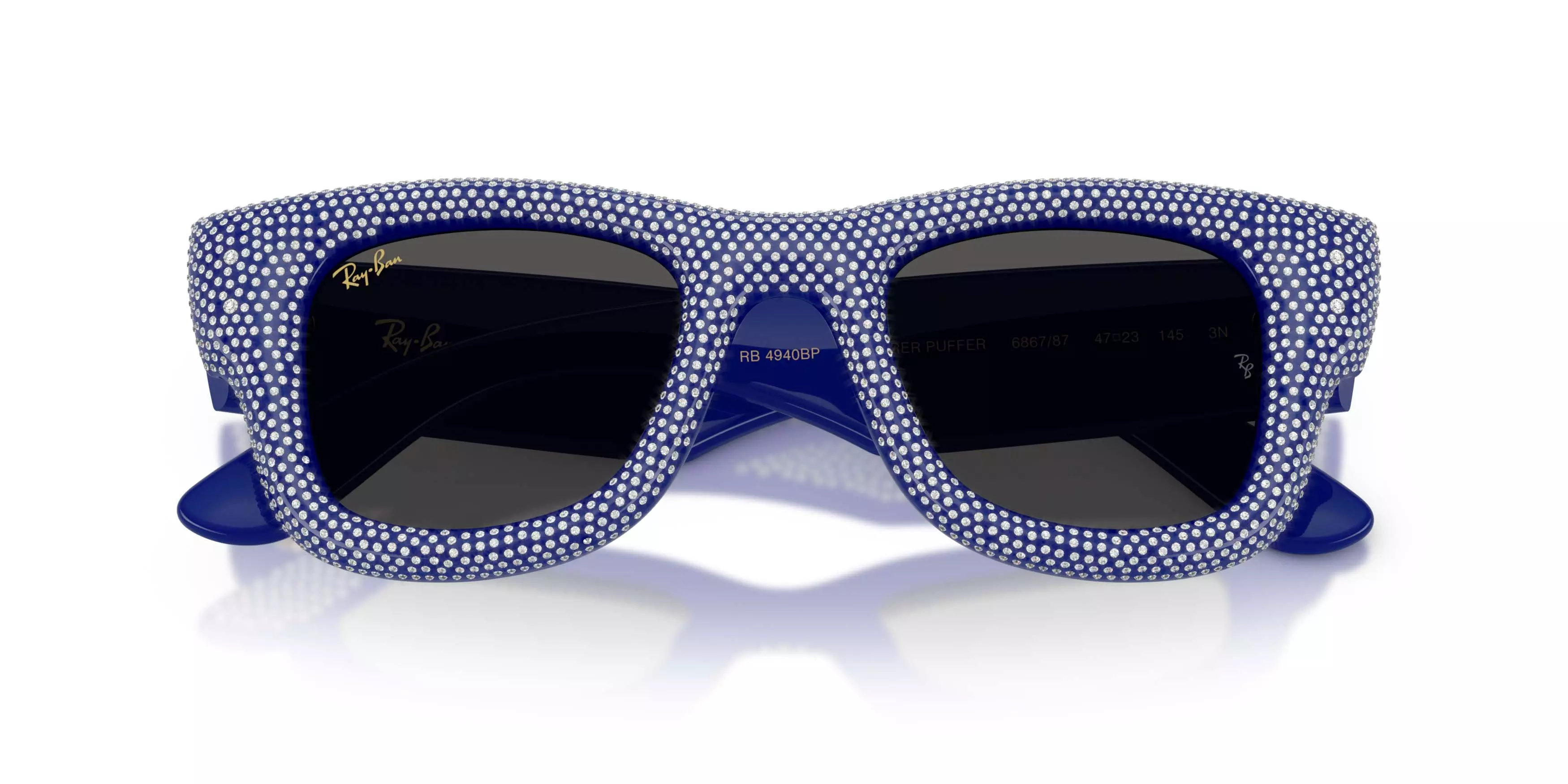 Ray-Ban Wayfarer Puffer Crystal Pav&egrave; Edition Ultra Black Sunglasses &ndash; Polished Blue & Strass Pave - BLUE/BLACK