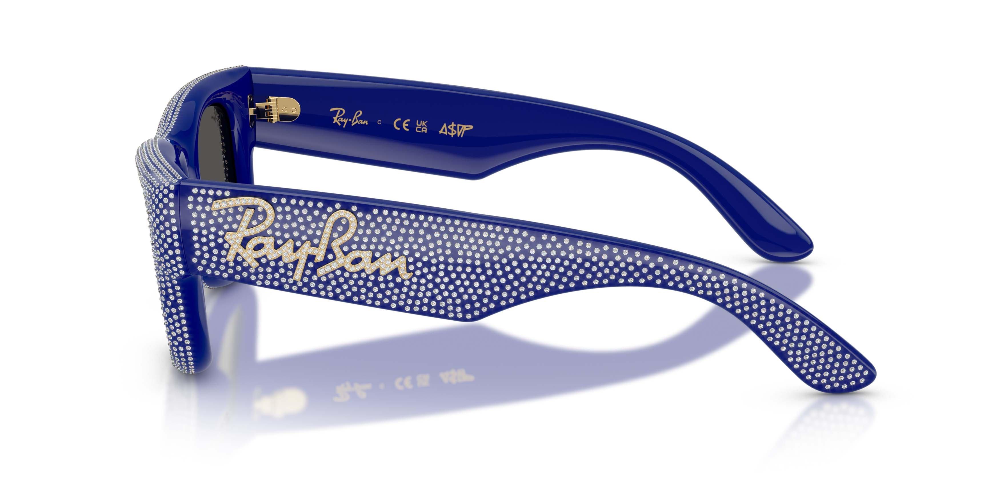 Ray-Ban Wayfarer Puffer Crystal Pav&egrave; Edition Ultra Black Sunglasses &ndash; Polished Blue & Strass Pave - BLUE/BLACK Thumbnail View 6