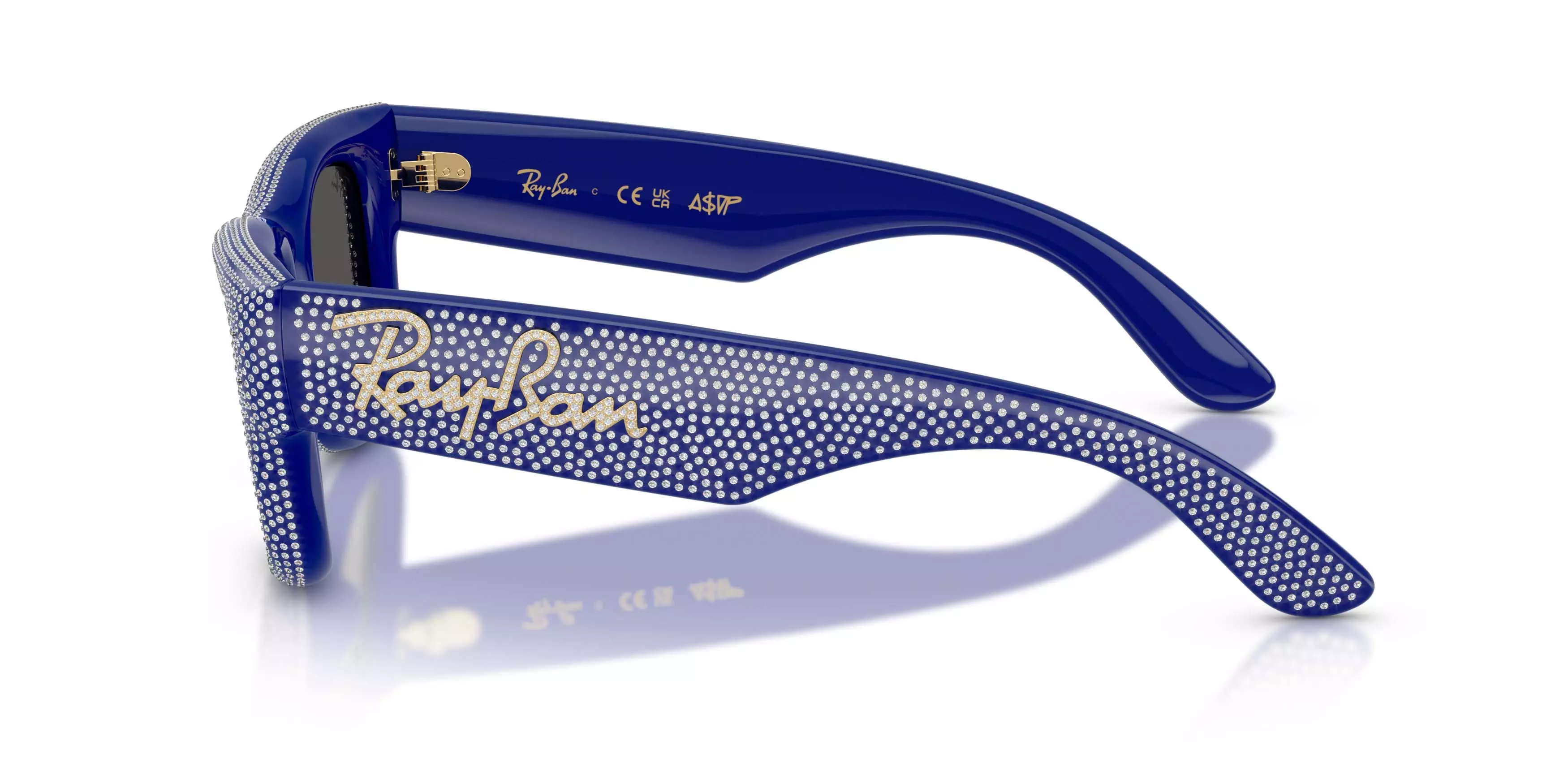 Ray-Ban Wayfarer Puffer Crystal Pav&egrave; Edition Ultra Black Sunglasses &ndash; Polished Blue & Strass Pave - BLUE/BLACK