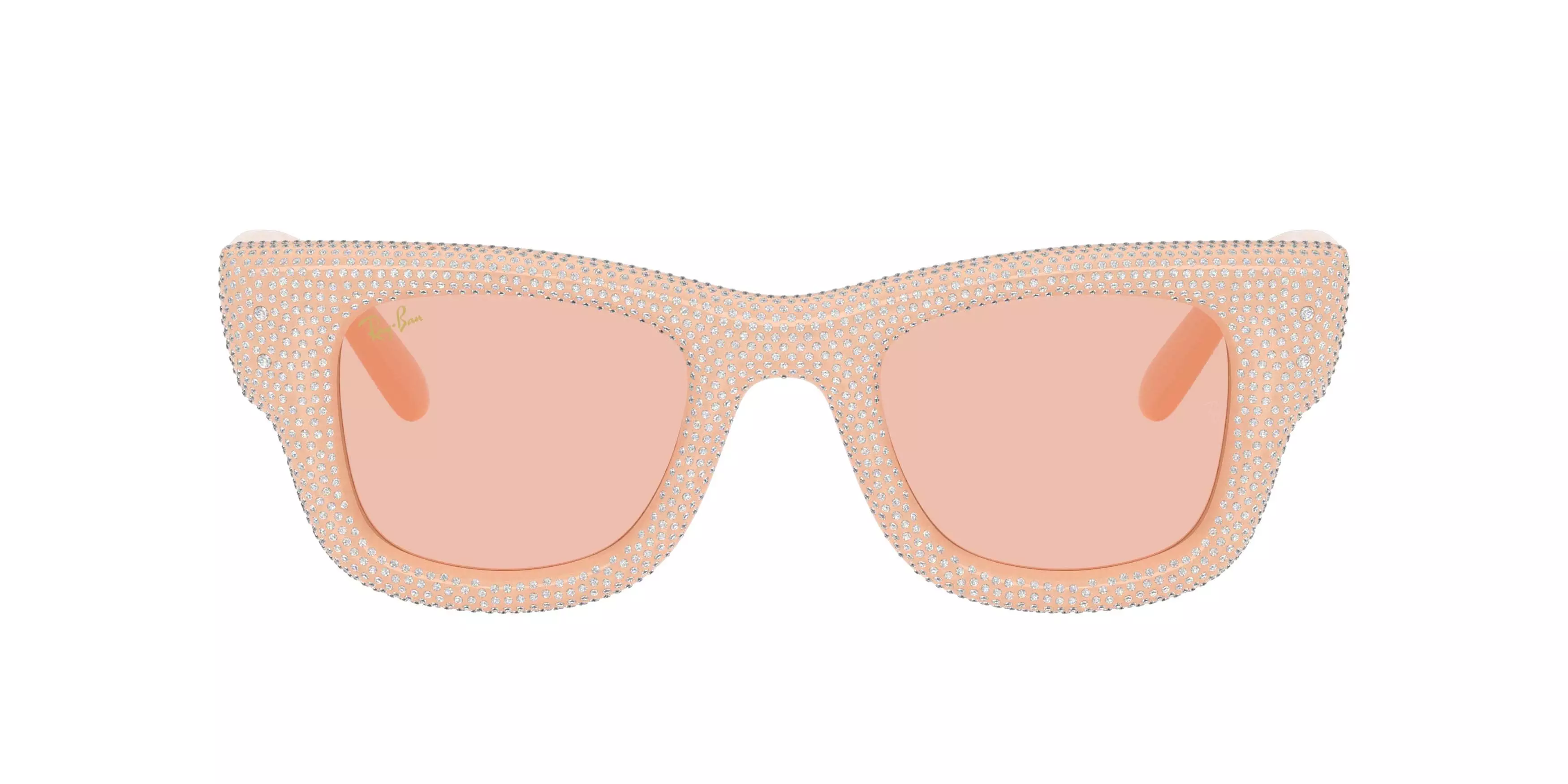 Ray-Ban Wayfarer Puffer Crystal Pav&egrave; Edition Dark Pink Sunglasses &ndash; Polished Solid Nude - PINK