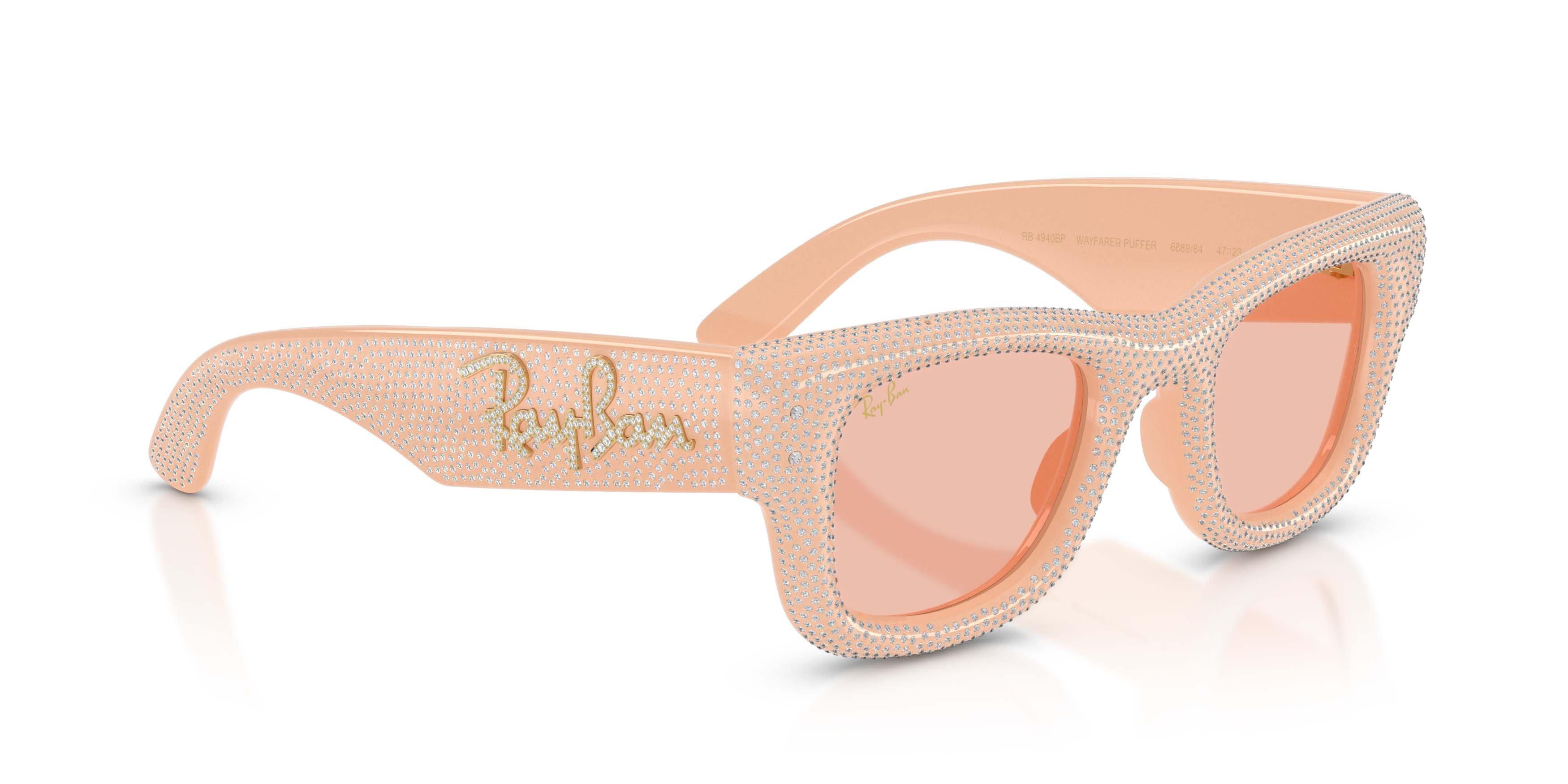 Ray-Ban Wayfarer Puffer Crystal Pav&egrave; Edition Dark Pink Sunglasses &ndash; Polished Solid Nude - PINK Thumbnail View 3