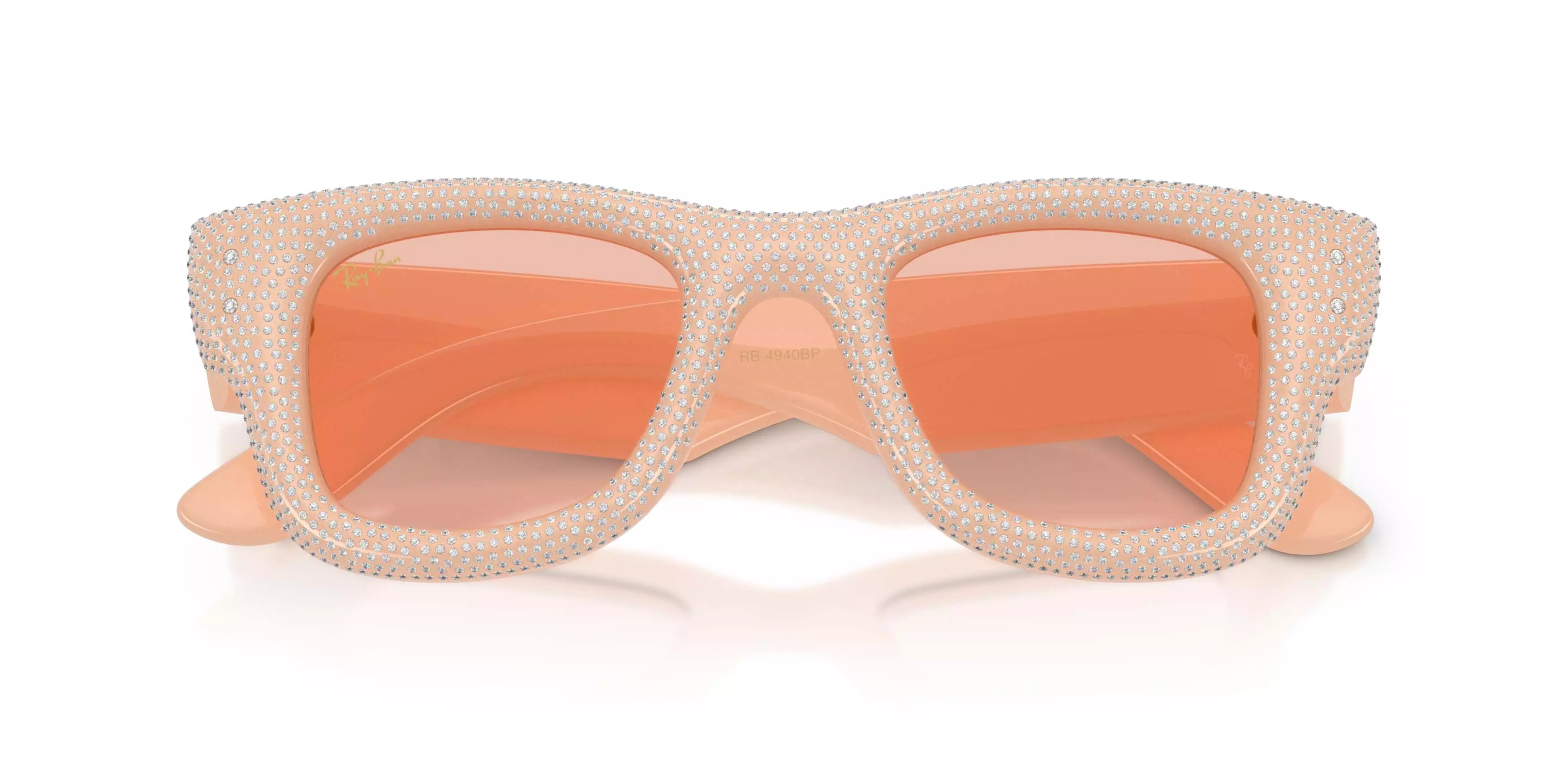 Ray-Ban Wayfarer Puffer Crystal Pav&egrave; Edition Dark Pink Sunglasses &ndash; Polished Solid Nude - PINK