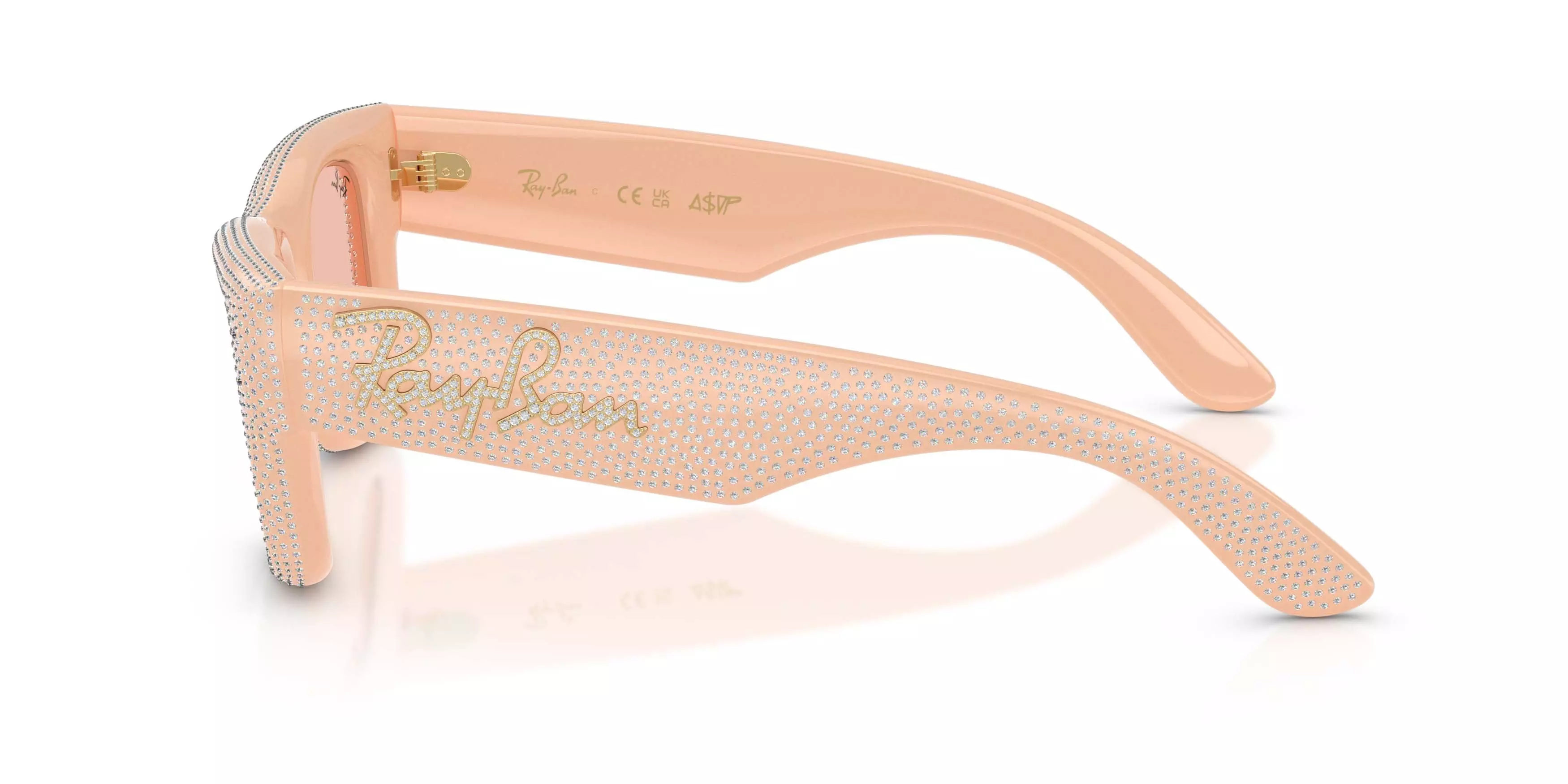 Ray-Ban Wayfarer Puffer Crystal Pav&egrave; Edition Dark Pink Sunglasses &ndash; Polished Solid Nude - PINK